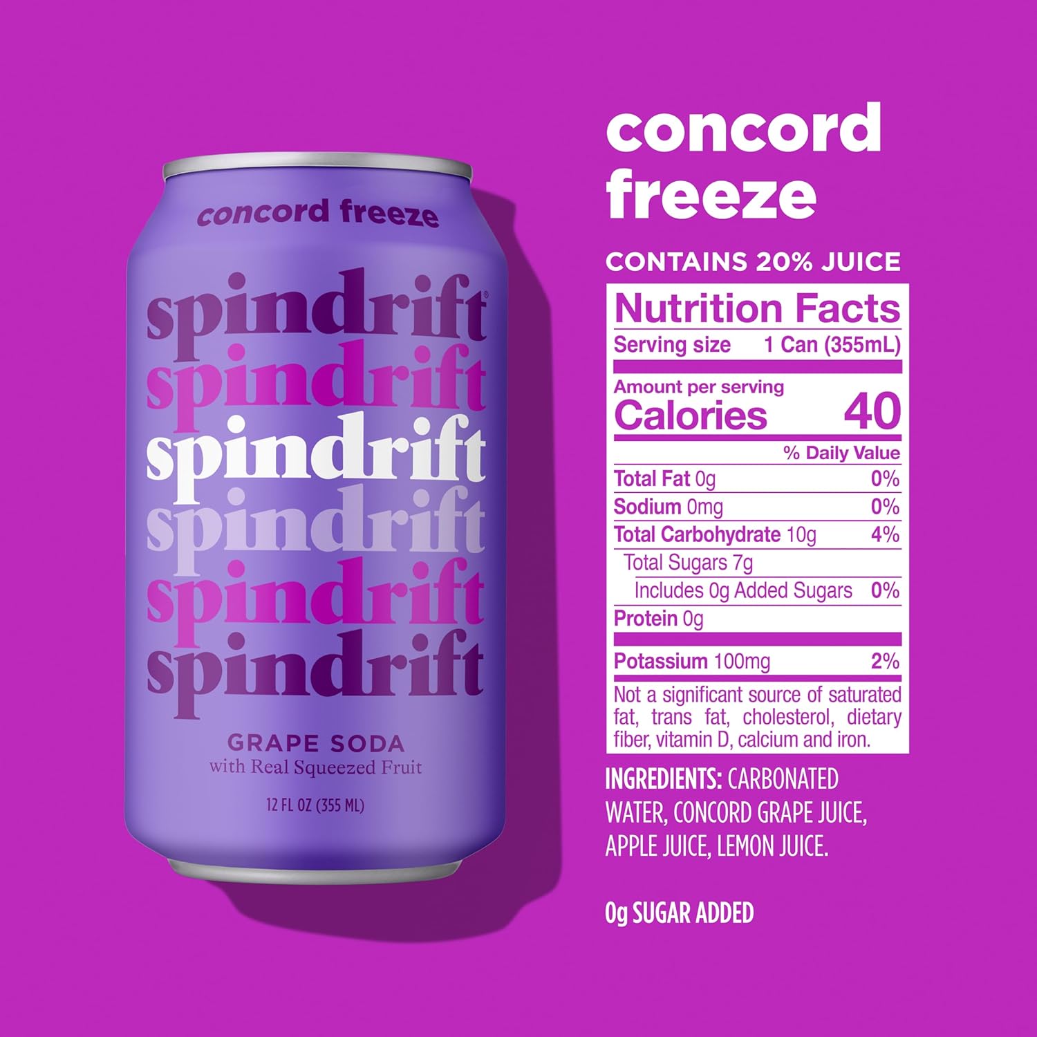 Spindrift Concord Freeze Soda Made With Real Squeezed Fruit 12 Pack Case