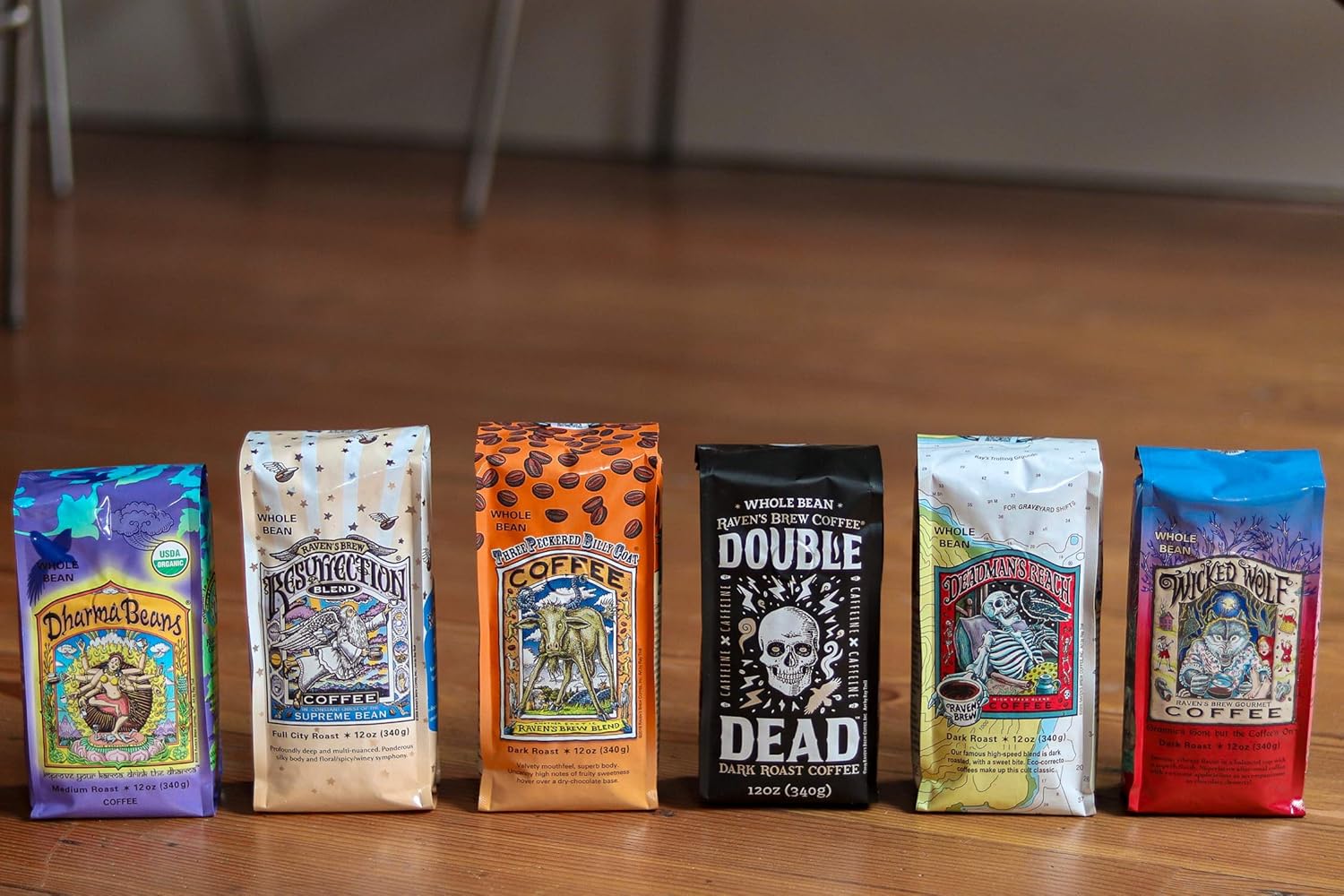 Raven's Brew Coffee Three Peckered Billy Goat, 12 Ounce - Dark Roast - Full Body with a Long Sweet Finish (Organic Ground, 12 oz)
