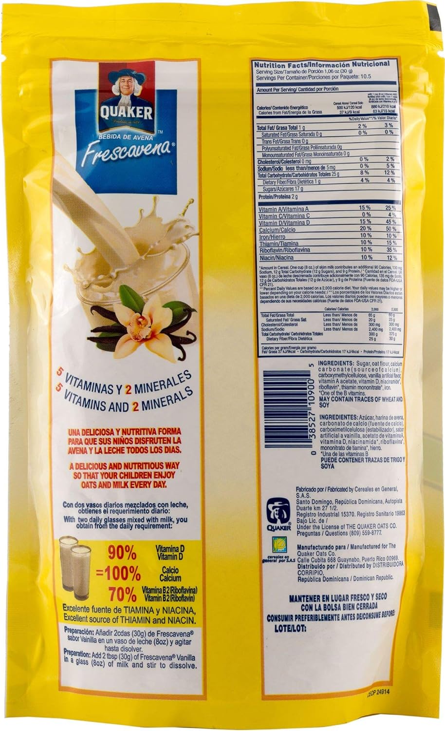 Quaker FrescAvena Vanilla Flavor Oat Beverage Mix, 11.1-Ounce Package