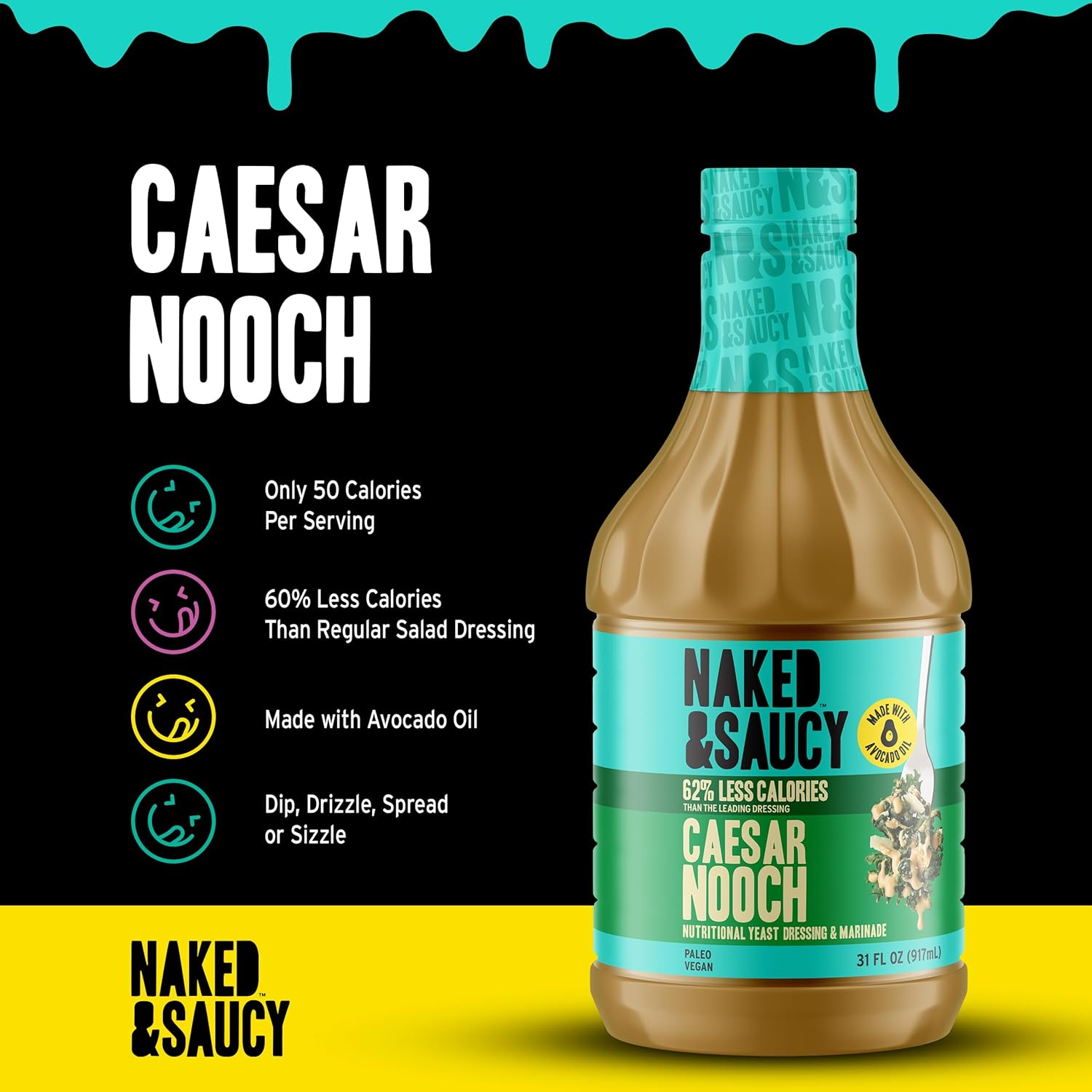 Naked & Saucy Nooch Low Calorie Caesar Dressing, Gluten-Free, Soy-Free, Vegan, Paleo, 31 fl oz