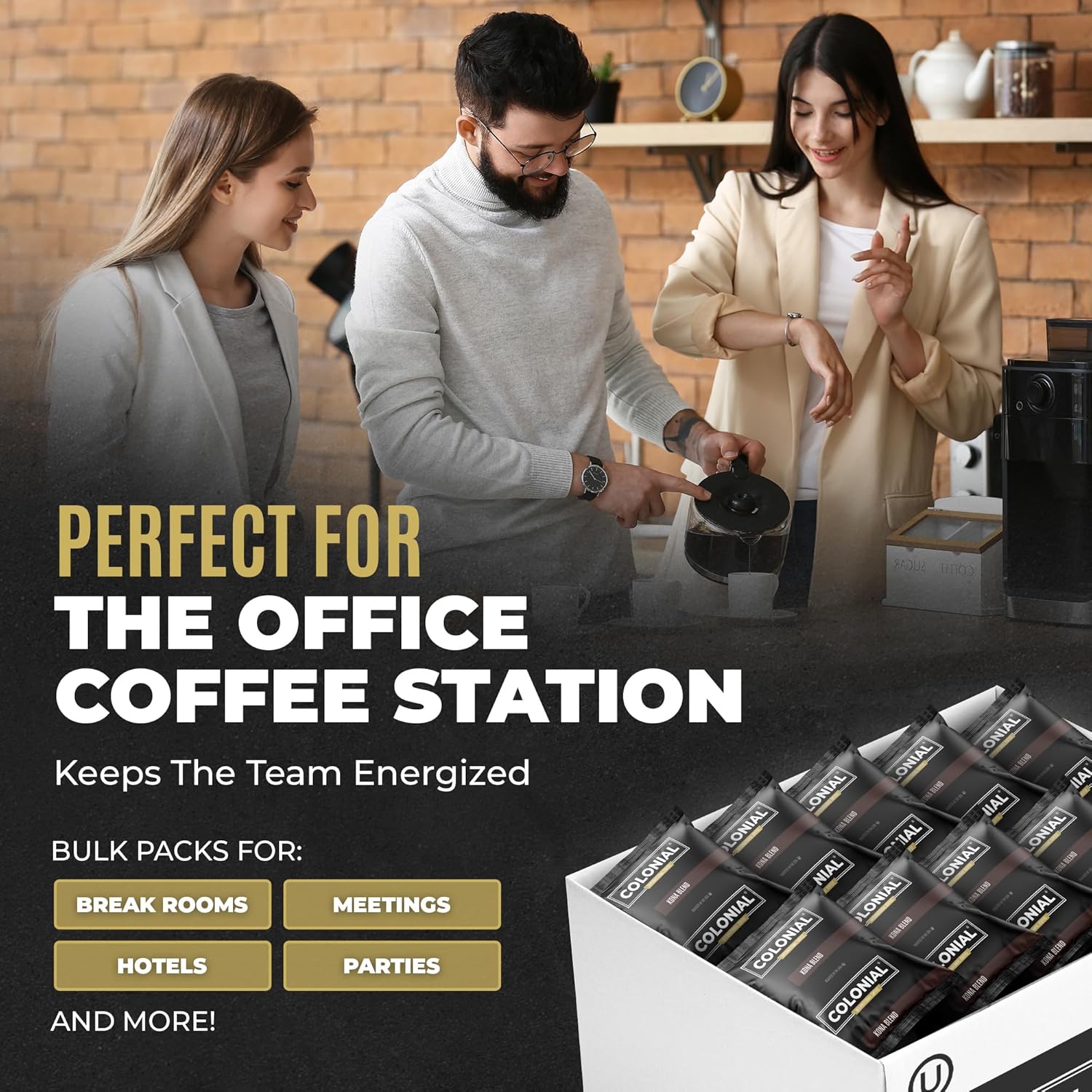 Colonial Coffee 100 Count Single Pot Coffee Packets – 100% Arabica Decaf Colombian Medium Roast | Pre-Measured Frac Packs for 12 Cup Maker | Bulk Ground Gourmet Coffee for Home & Office