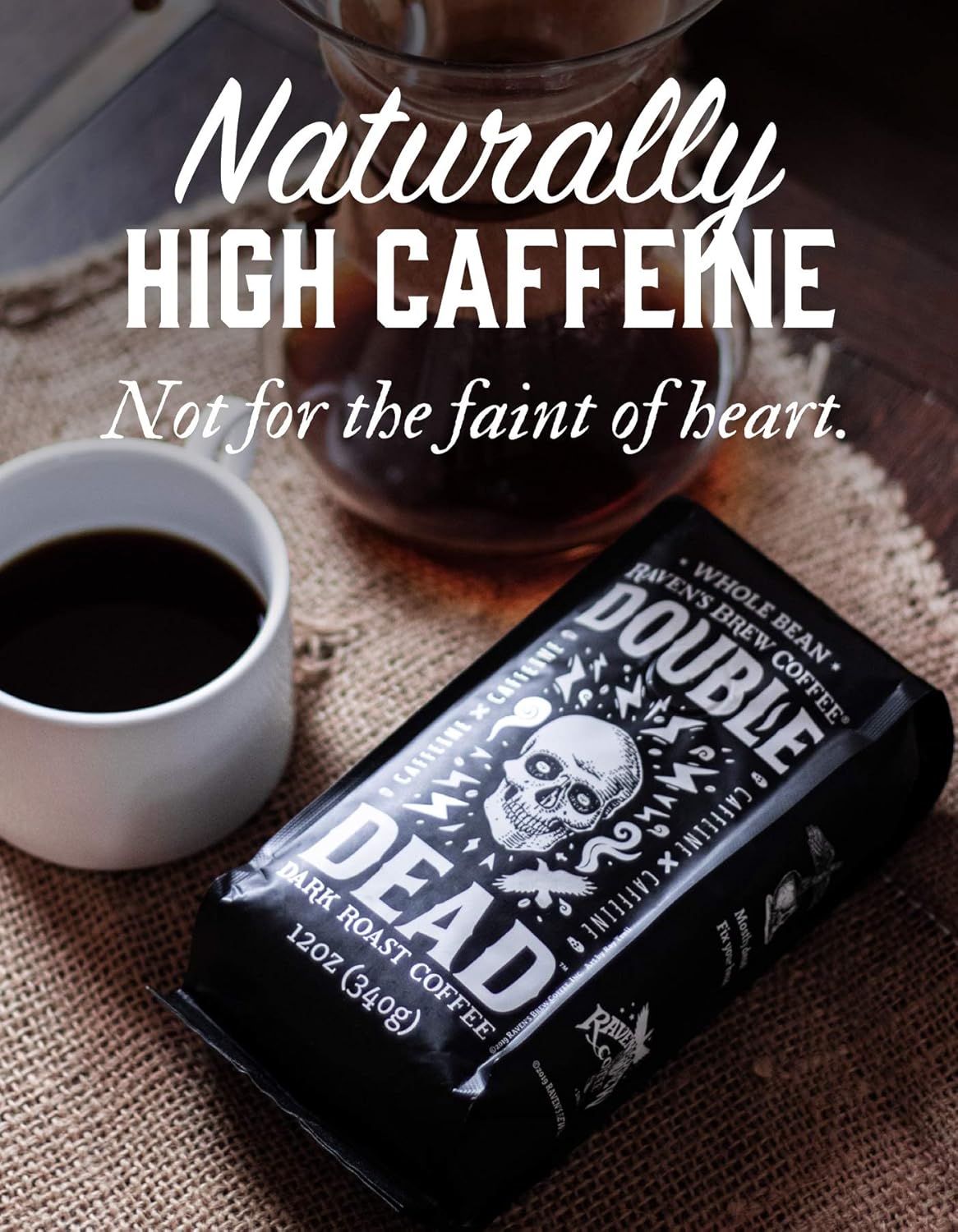 Raven's Brew Coffee High Caffeine Coffee Dark Roast Ground - Double Dead 2-pack of 12oz