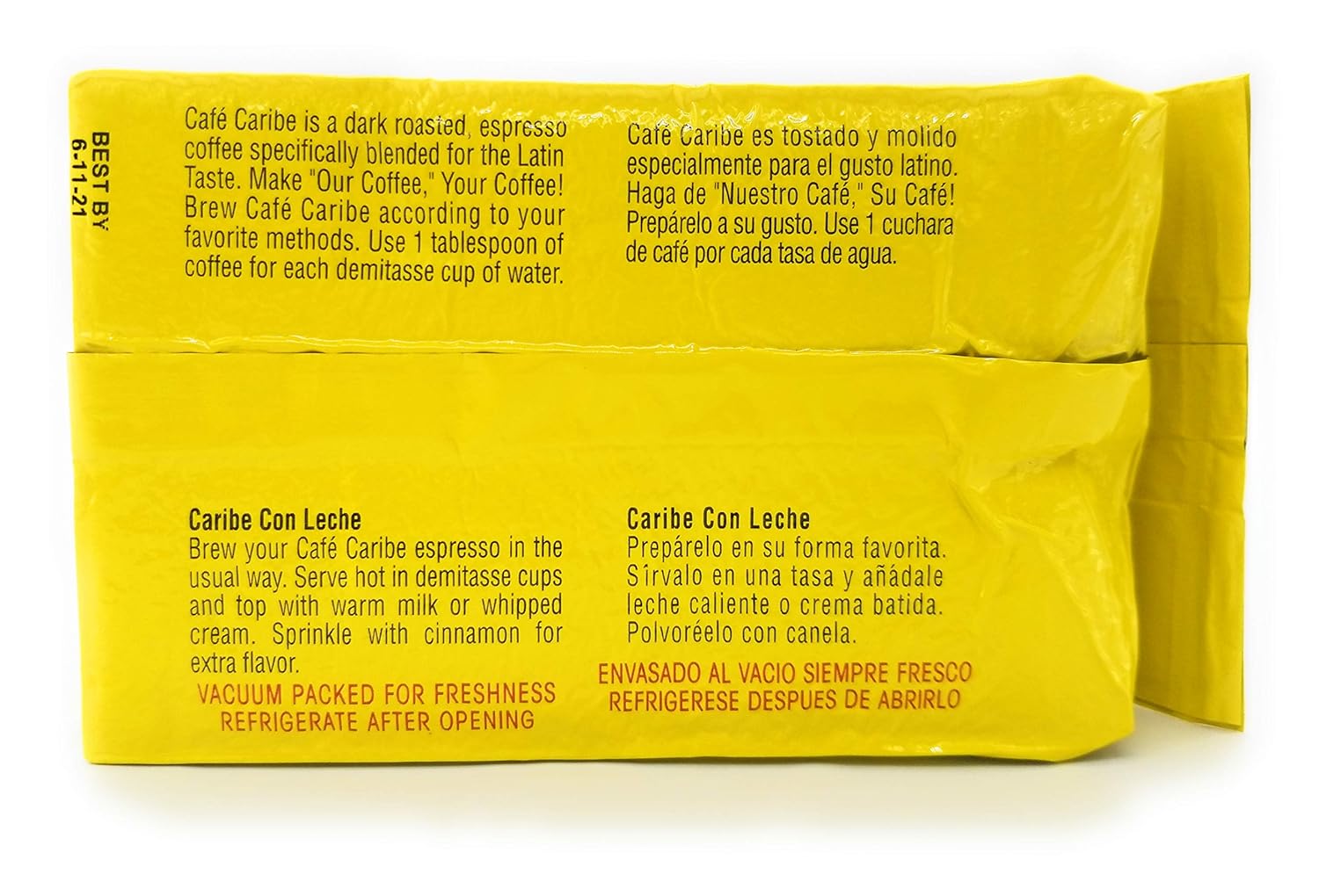Cafe Caribe Decaffeinated Latin Flavor Inspired Dark Roasted Espresso Blend Coffee Brick - 10 Ounce