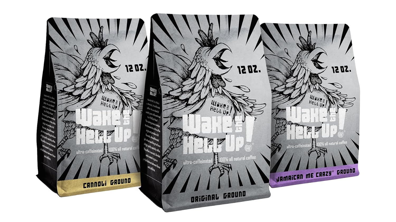 Wake the Hell Up! Fan Favorites Bundle 3pk Original, Jamaican Me Crazy, Cannoli Ground Coffee