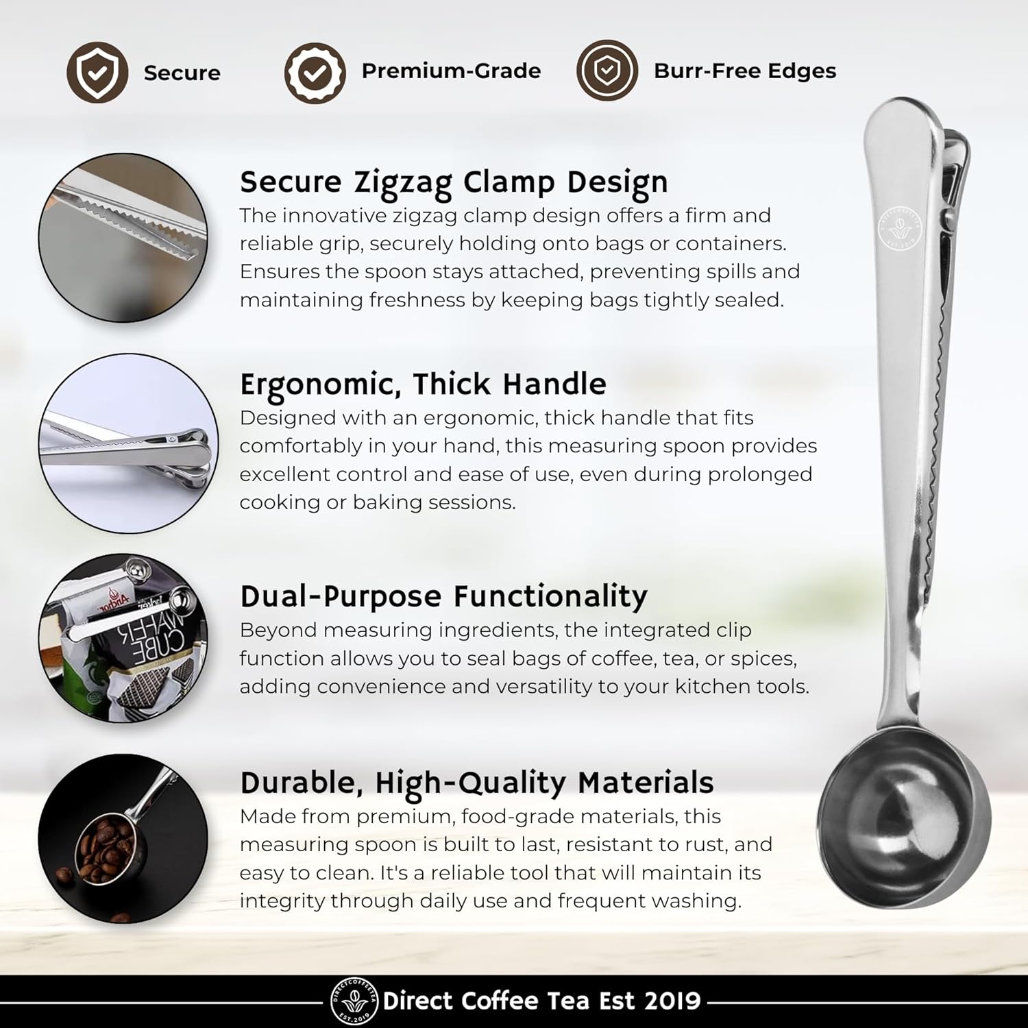 Farmer Bros Premium 100% Arabica Ground Coffee – Medium Roast, 5-lb Bag with Nutty & Chocolatey Notes – Includes Direct Coffee Tea Est 2019 Barista Spoon with Clip