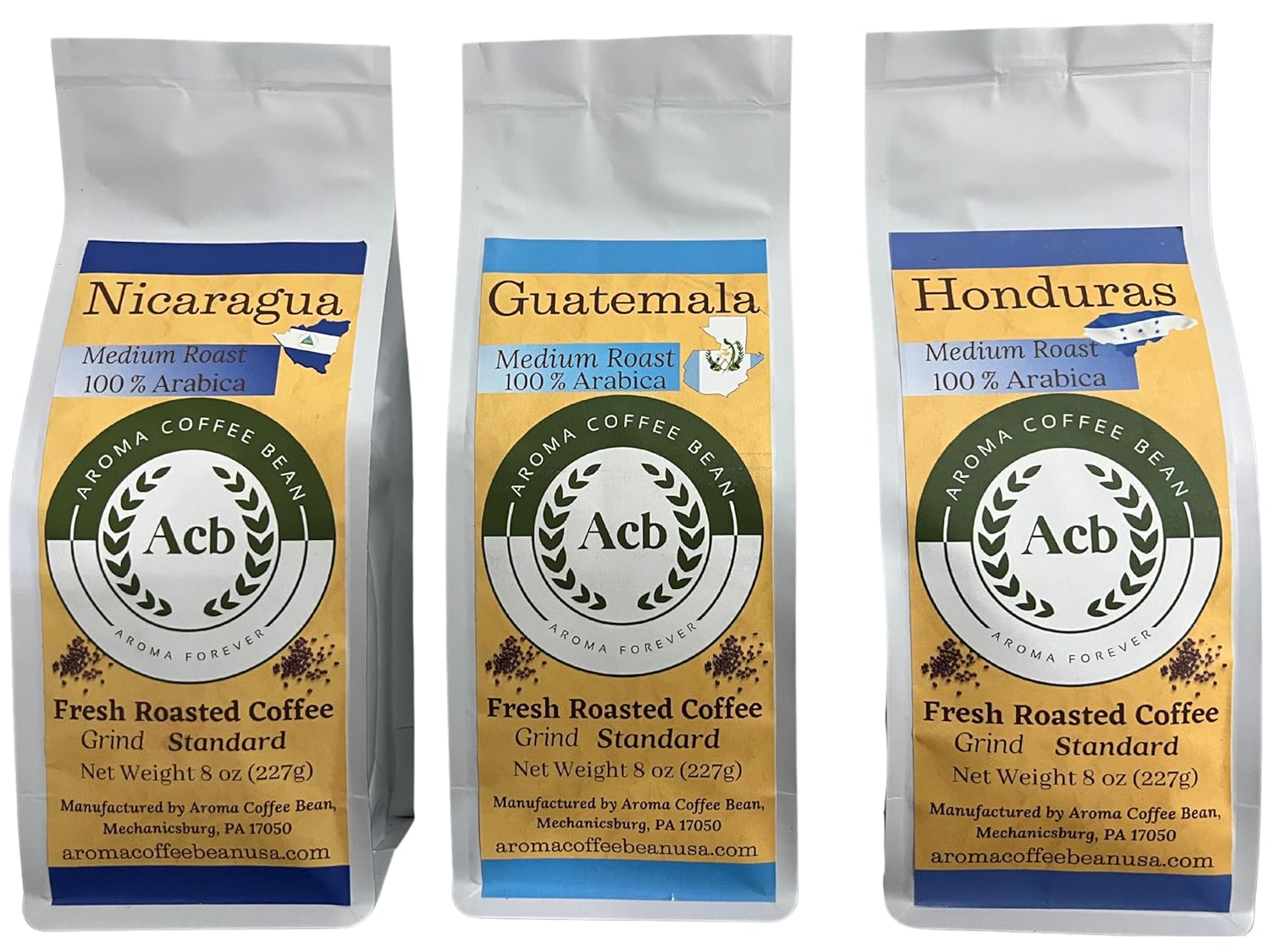 Aroma Coffee Bean Central American Coffee 3 Variety Pack (Gift Box) Medium Roast Ground Coffee