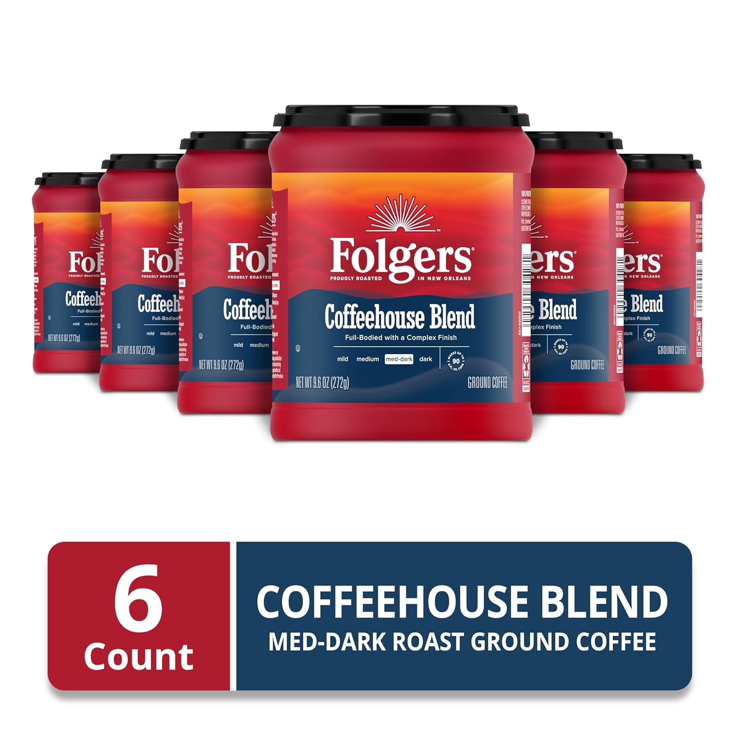 Folgers Coffeehouse Blend Medium Dark Roast Ground Coffee, 9.6 Ounces (Pack of 6)