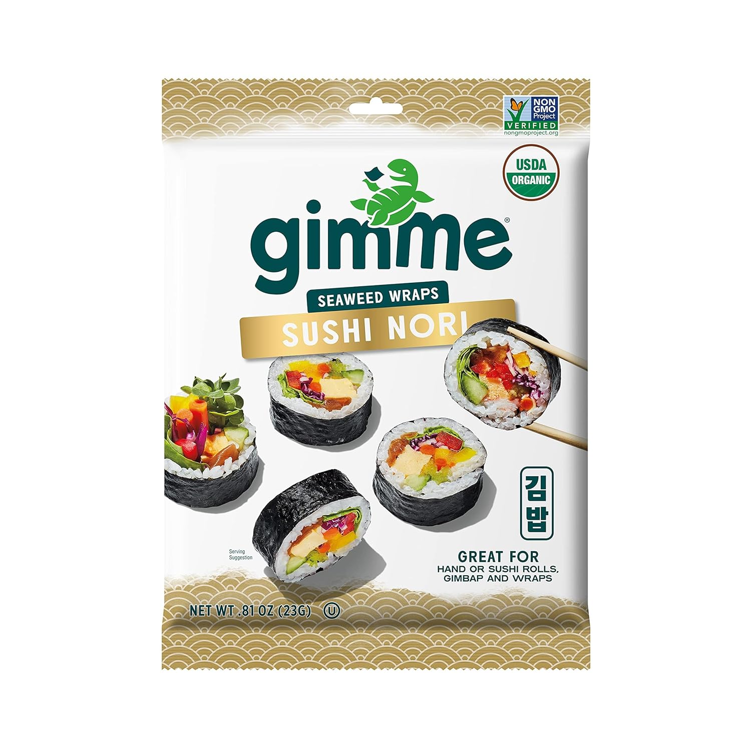 Gimme Seaweed Sushi Nori 100% - Premium Organic Roasted Seaweed Sheets, Keto, Vegan, Gluten-Free, Restaurant-style Sushi Nori Sheets 0.81 Ounce (Pack of 1)