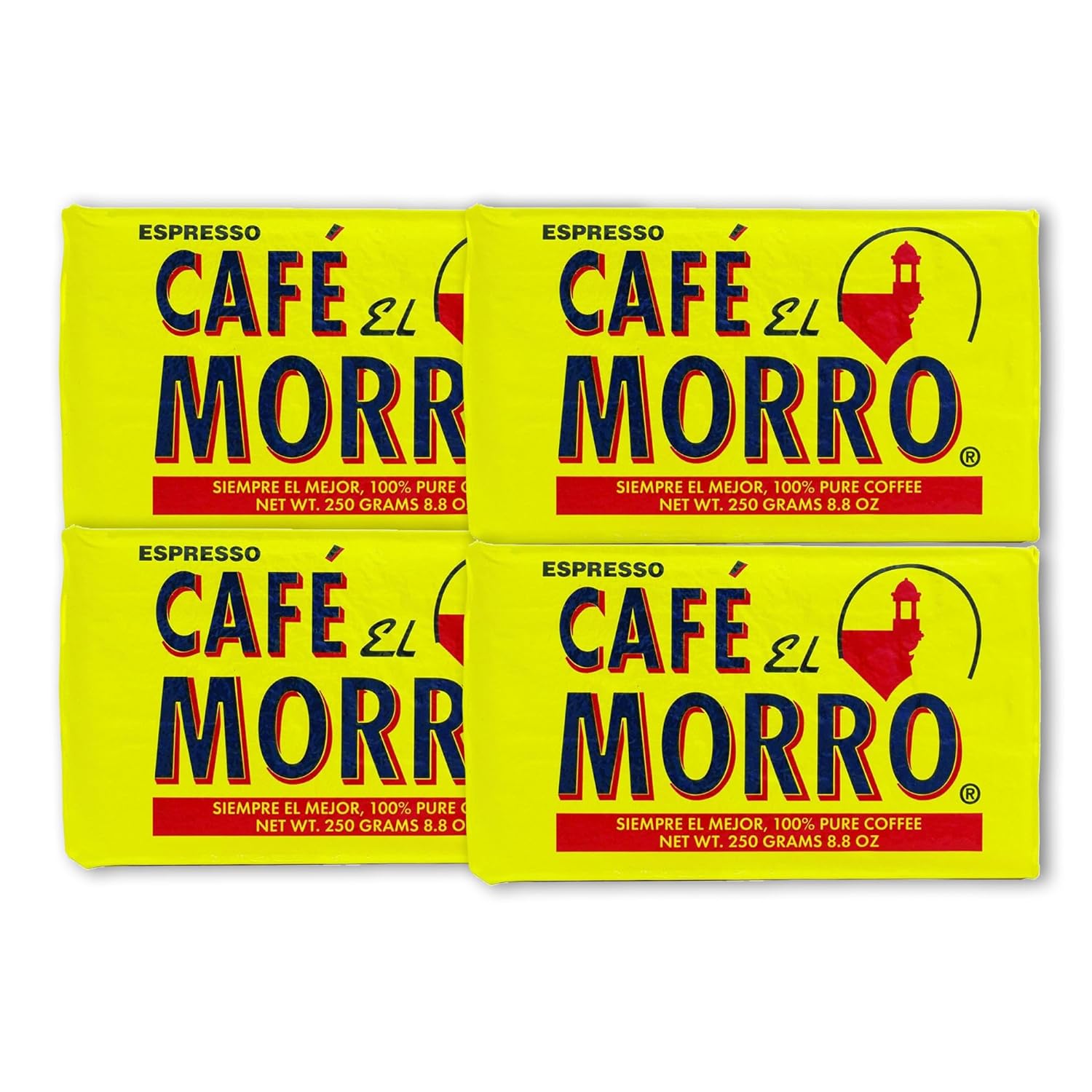 Café El Morro Dark Roast Espresso Ground Coffee, Bulk Coffee, Authentic Puerto Rican Style Coffee, Vacuum Sealed, Ground Espresso Beans, 9 oz (4 Pack)