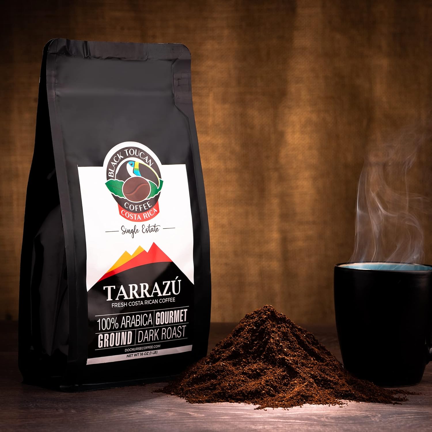 Black Toucan Coffee, Low Acid Costa Rican Tarrazu Ground, 16 oz (3-Pack), Single Estate, Dark Roast