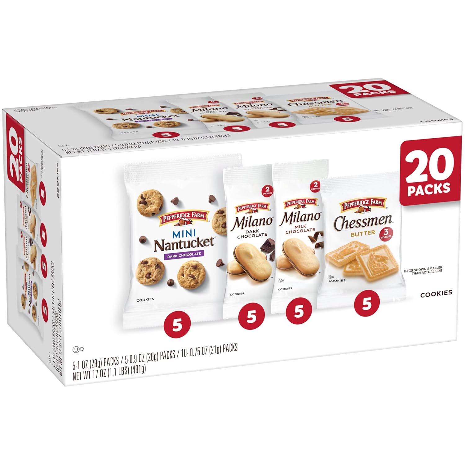 Pepperidge Farm Cookies Variety Pack, Snack Packs, 20 Pk