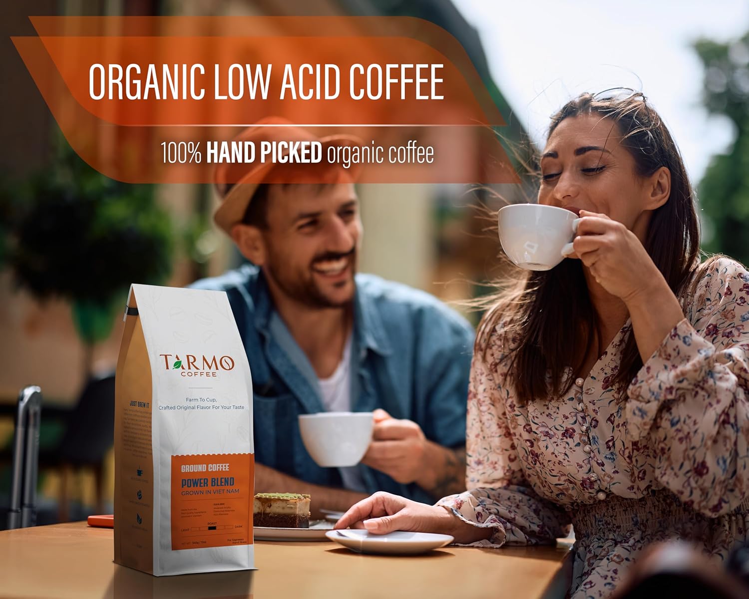 Tarmo Coffee | POWER BLEND | Low Acid Ground Coffee | Specialty Vietnamese Coffee | Premium Arabica & Robusta Blend, Medium Roast Coffee, 12 Oz Bag