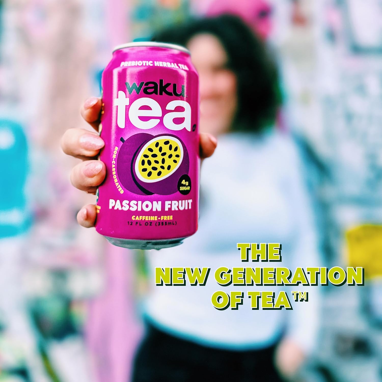 WAKU TEA, Prebiotic Herbal Tea, Passion Fruit, Supports Digestive & Gut Health, Keto Friendly, Zero Added Sugar, 5g Fiber, Caffeine Free, Natural Sweetner, 12 pack, 12oz Cans