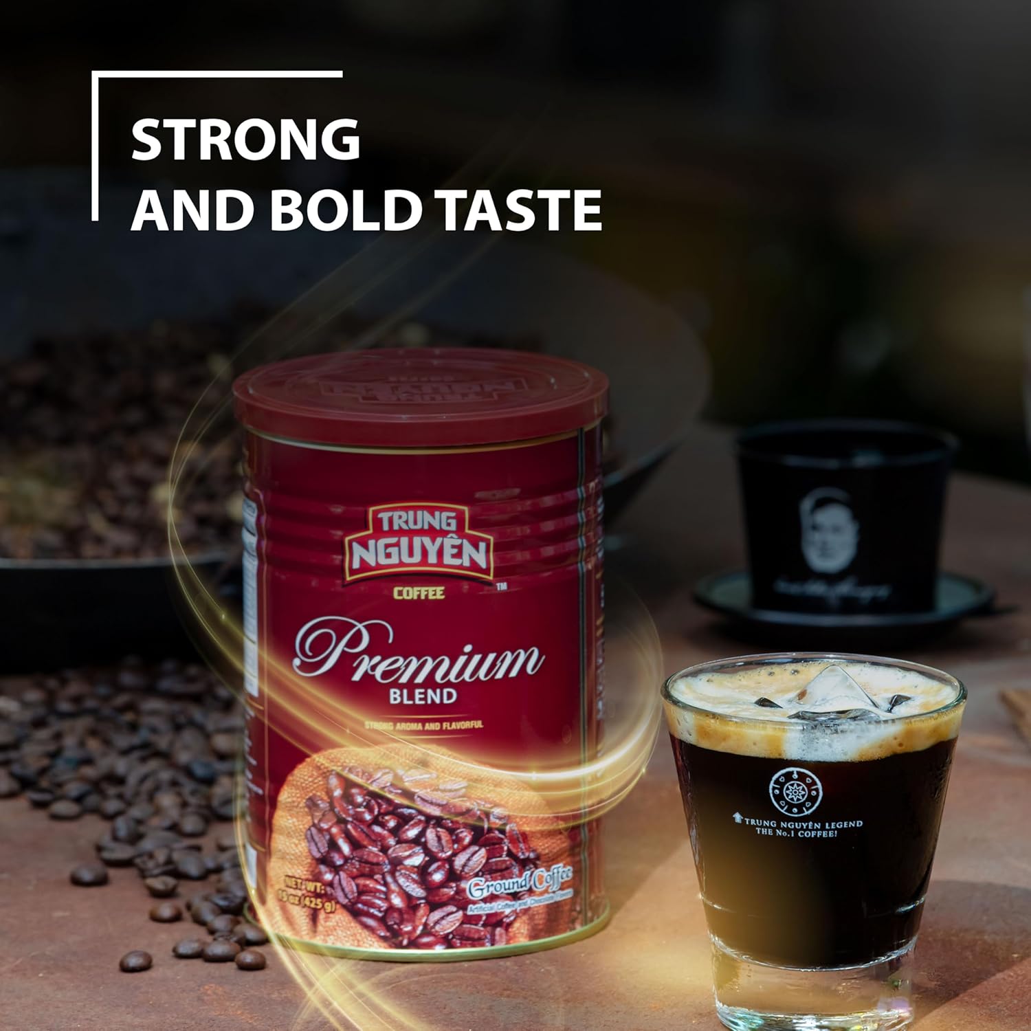 TRUNG NGUYEN LEGEND PREMIUM BLEND Premium Roasted Ground Coffee - Intense Flavor and Chocolate Fragrant by Robusta & Arabica Coffee Beans Blend - Full City Roast with Low Acidity (425g/Can)