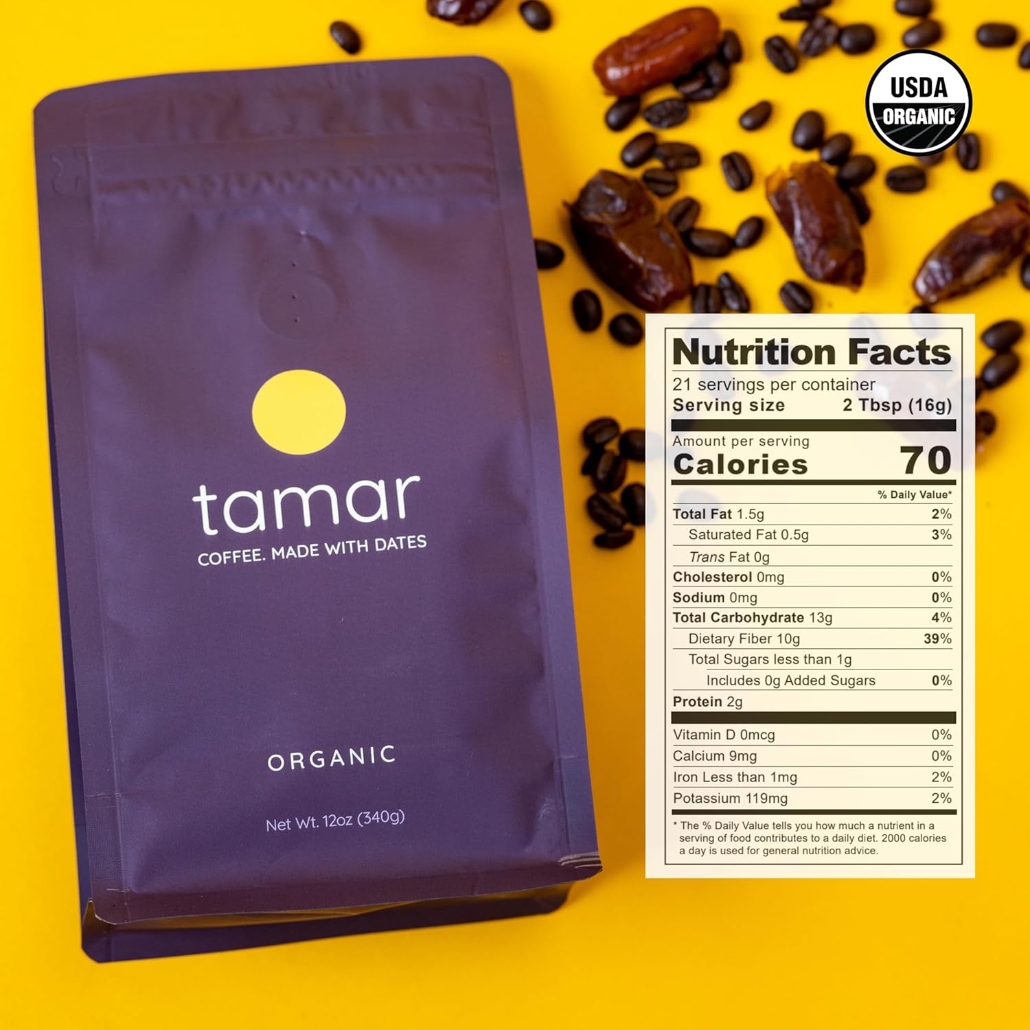 Date Coffee by Tamar | Discover The Smooth Sweetness Of Coffee Powered By Dates | Unique Organic Coffee & Organic Dates Blend, Low Acid, Medium Roast (12oz/21 servings)
