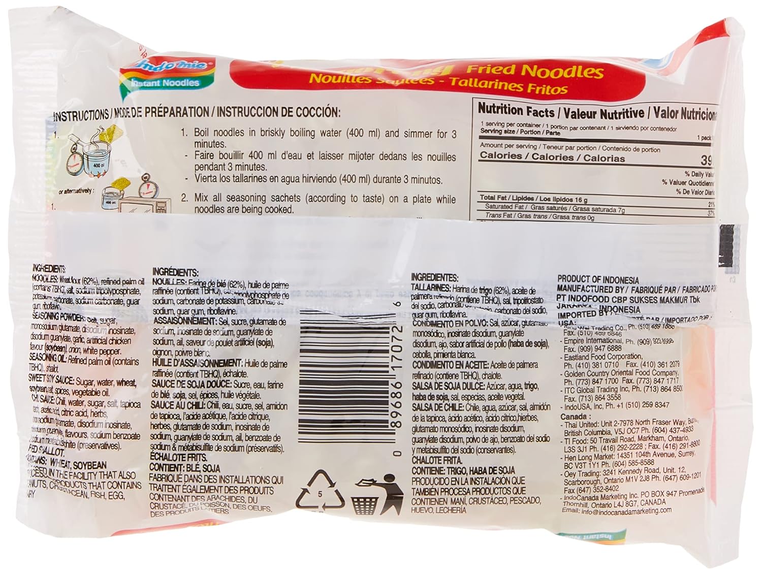 Indomie Mi Goreng Instant Stir Fry Noodles, Halal Certified, Original Flavor (Pack of 30)