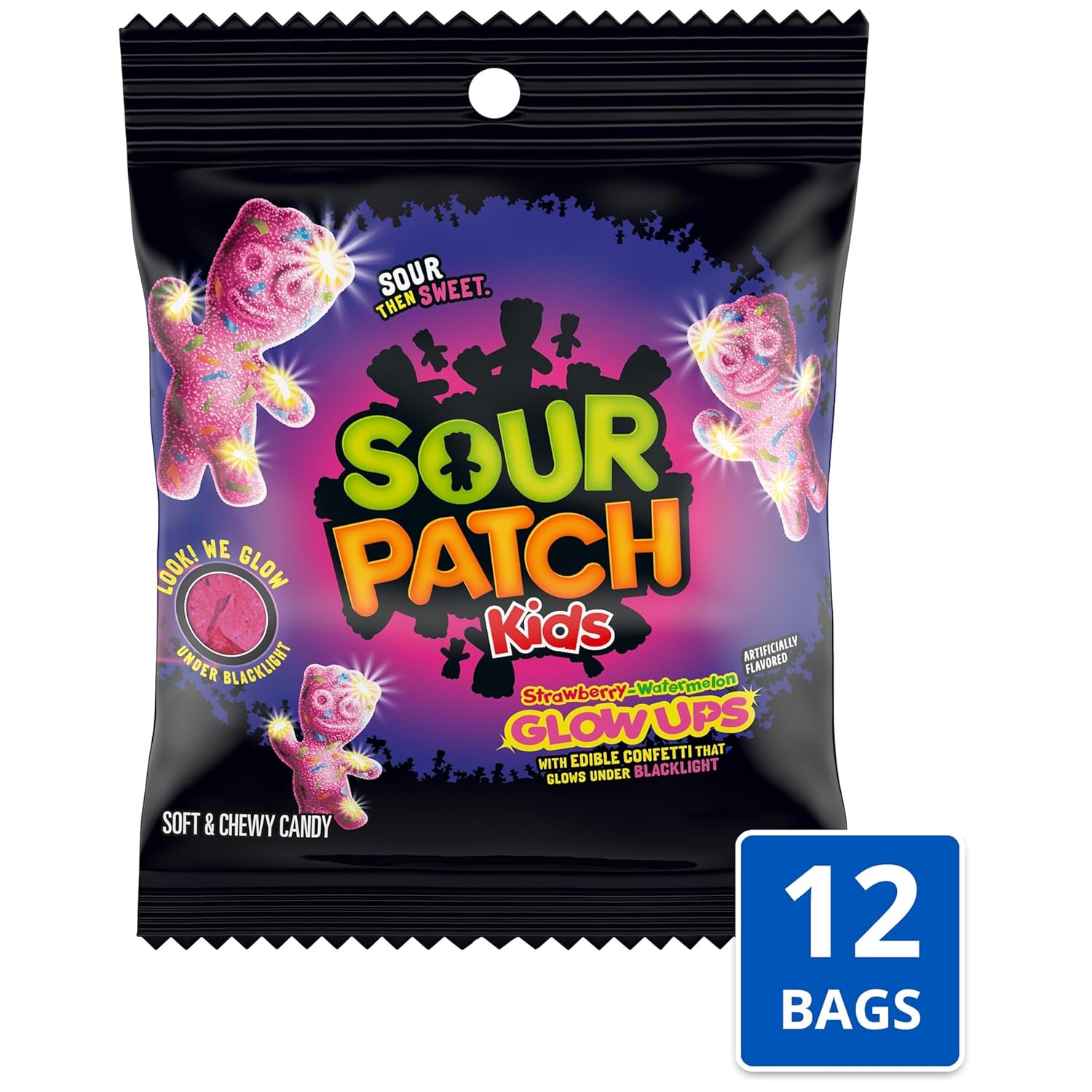 SOUR PATCH KIDS Glow Ups Strawberry-Watermelon Soft & Chewy Candy, 12-3.08 oz Bags