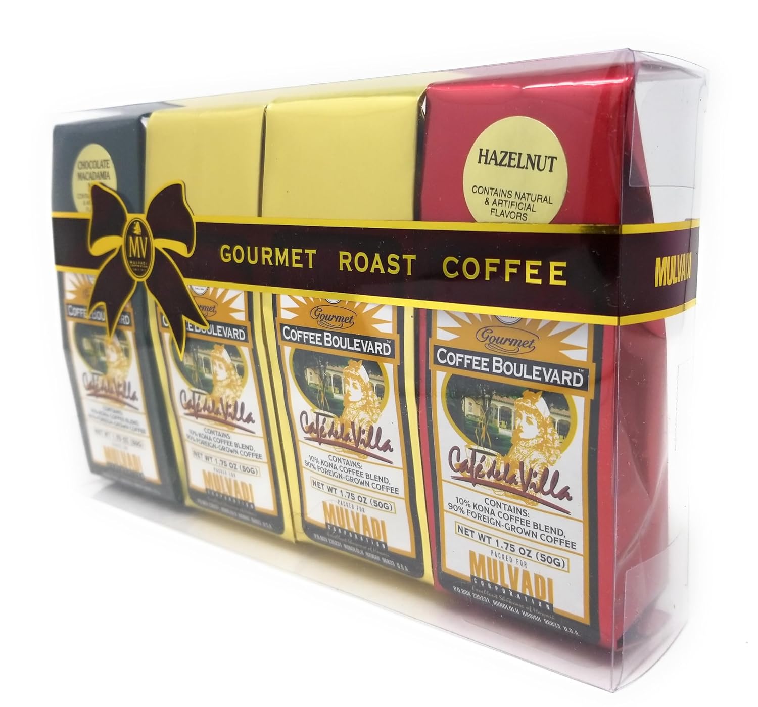 Gourmet Roast Kona Coffee Gift Pack, Ground, 3 Flavors, 4 Bags (1.75 Oz., 50g)