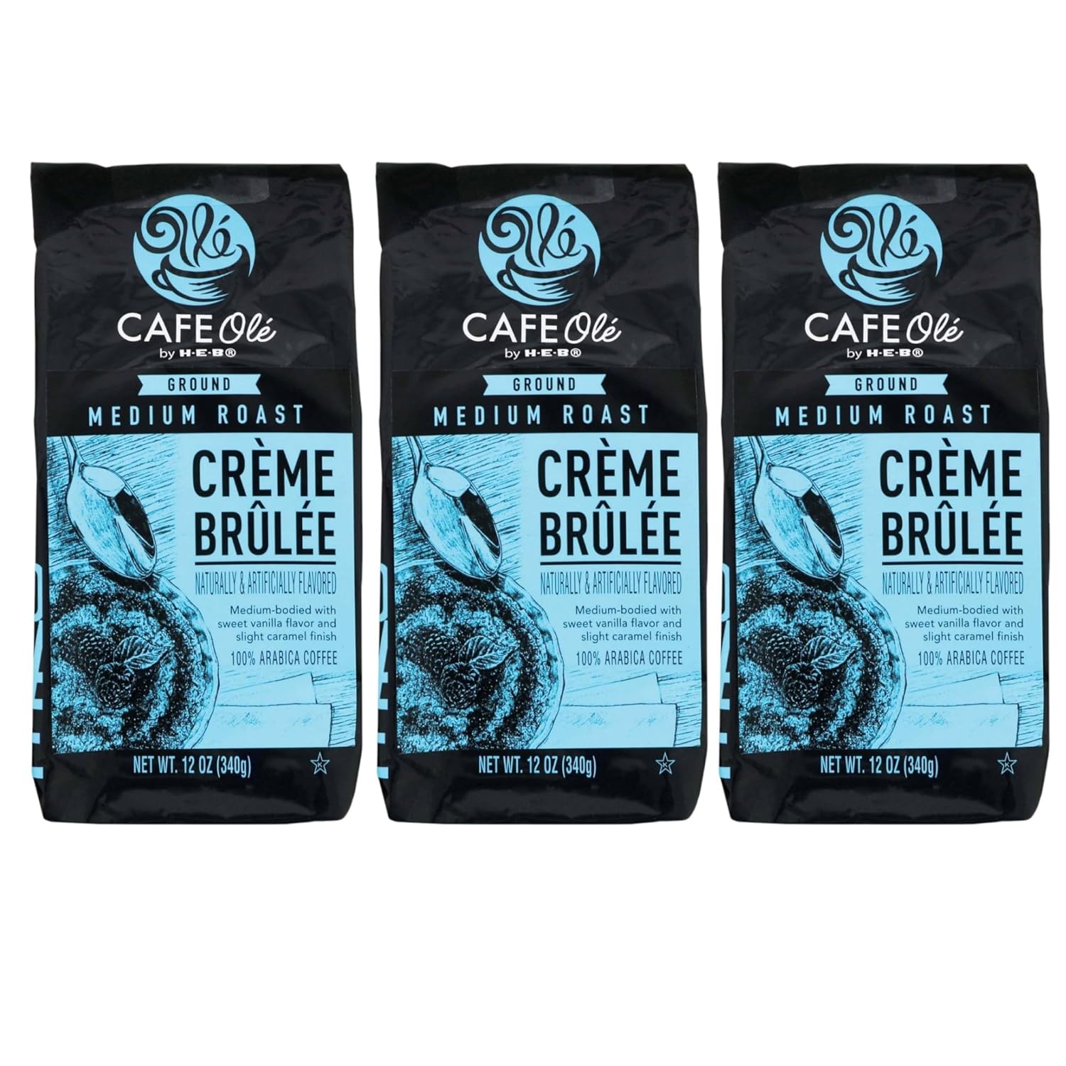 HEB CAFE Olé Creme Brulee Ground Coffee, Medium Roast, 12 oz, Pack of 3