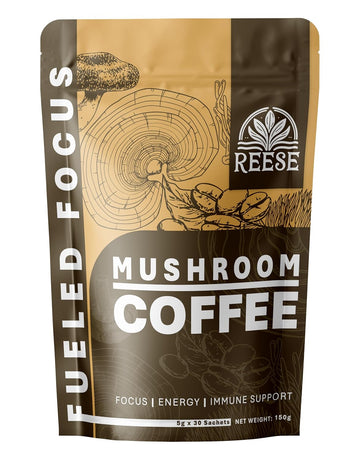 Organic Mushroom Coffee - Fueled Focus with Reishi, Lion’s Mane, Cordyceps, and Turkey Tail – Stress Relief, Brain Health, Energy and Vitality - For Health-Conscious Coffee Drinkers - 30 Sachets