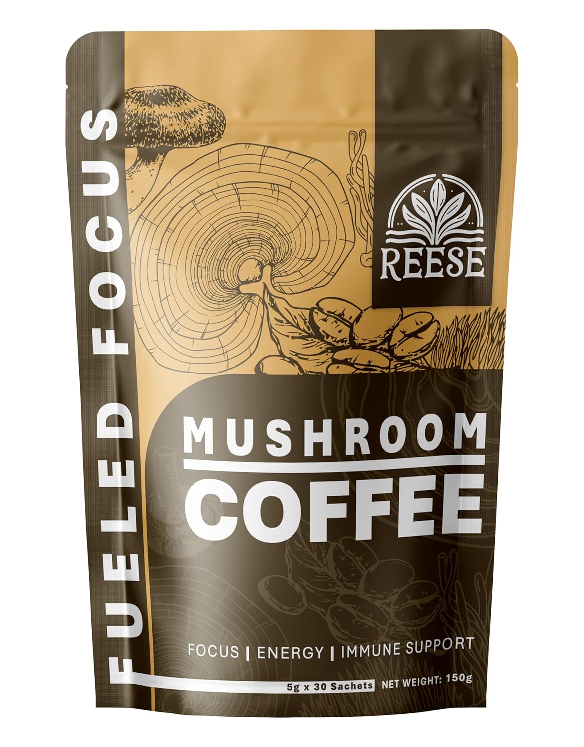 Organic Mushroom Coffee - Fueled Focus with Reishi, Lion’s Mane, Cordyceps, and Turkey Tail – Stress Relief, Brain Health, Energy and Vitality - For Health-Conscious Coffee Drinkers - 30 Sachets