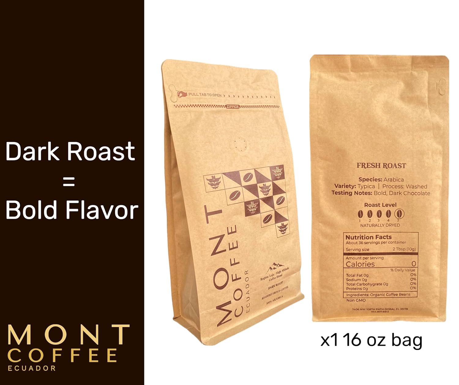 Mont Coffee Ecuador | Dark Roast | 16 oz Ecuadorian | 100% Arabica | Premium | Fresh Roast| Sourced Directly from Our Farms