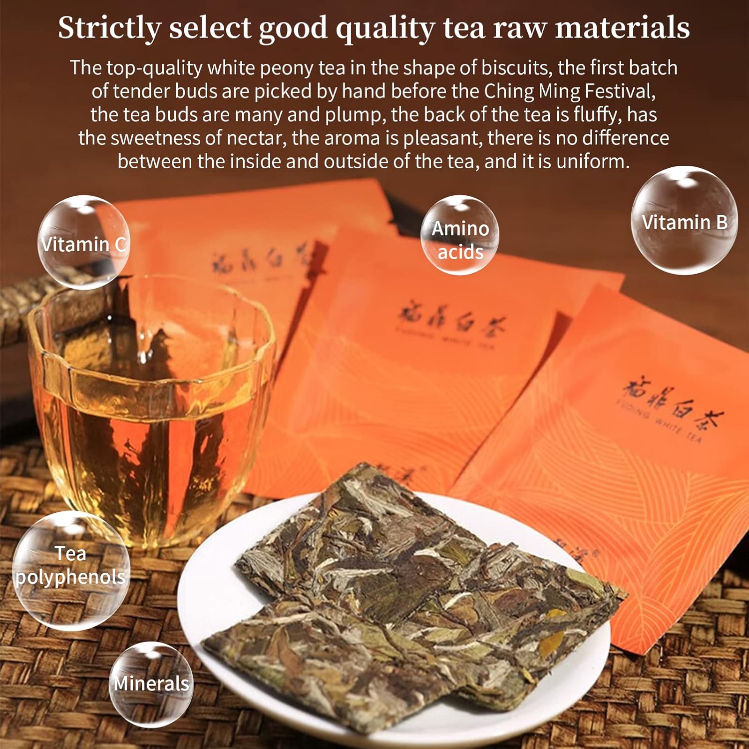 XIXICHA White Peony King White Tea Individually Packed Tea Cake Chinese Bai Mu Dan Fuding White Tea Unique Rich Aroma Of Flowers 牡丹王 白茶 白牡丹 福鼎白茶 4.4oz/125g (5box 25Bags)