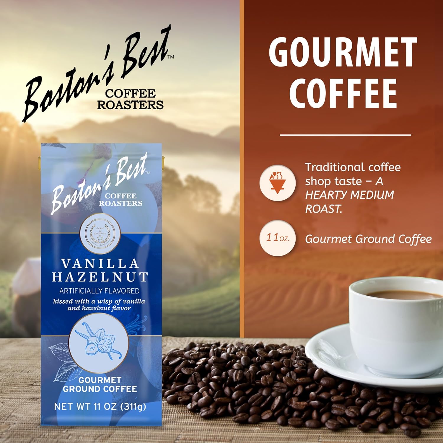 Boston’s Best Coffee - Vanilla Hazelnut Coffee, Delicious Medium Roast Premium Gourmet Coffee, 11 oz. / 311 g Bag