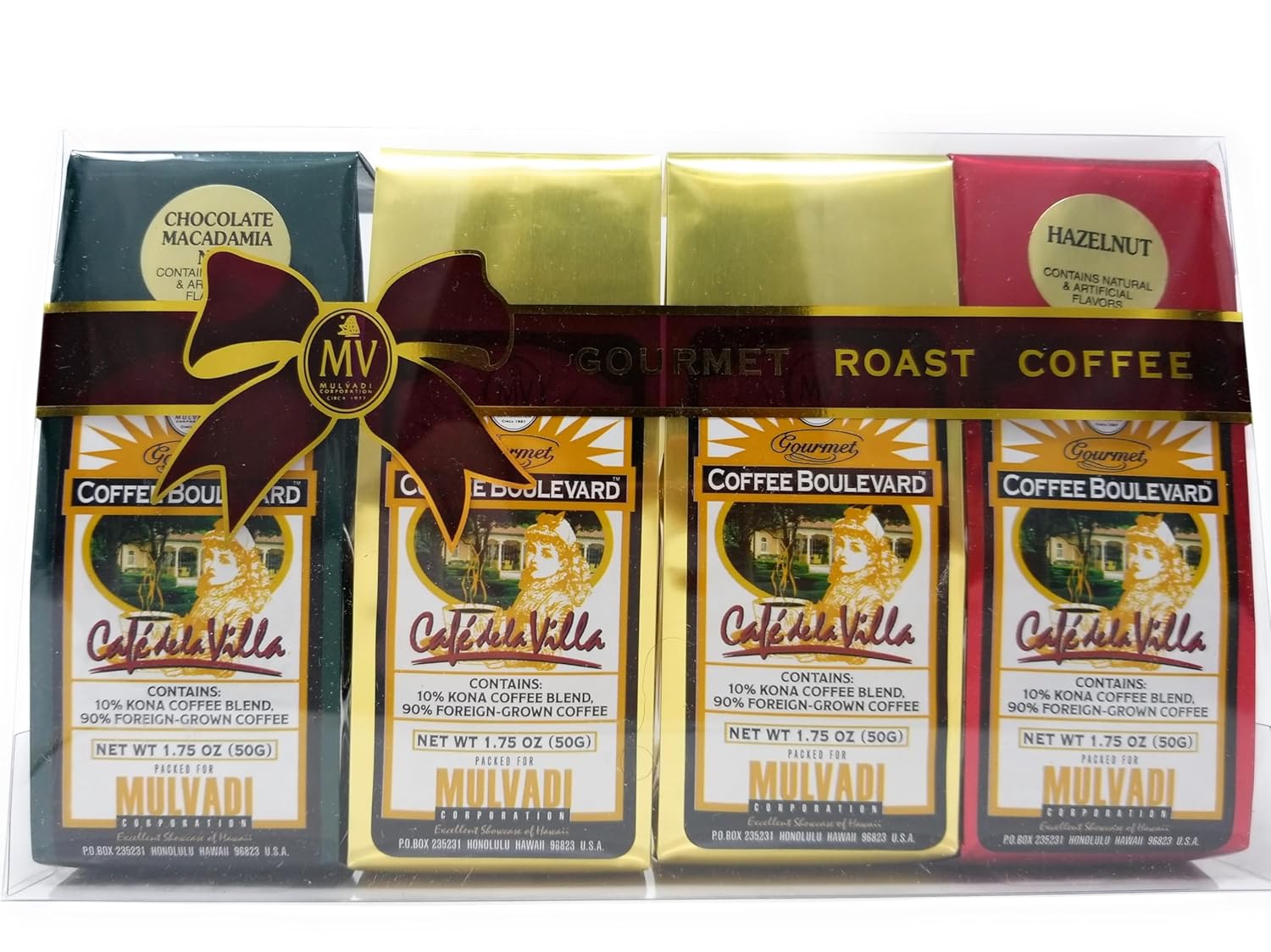 Gourmet Roast Kona Coffee Gift Pack, Ground, 3 Flavors, 4 Bags (1.75 Oz., 50g)