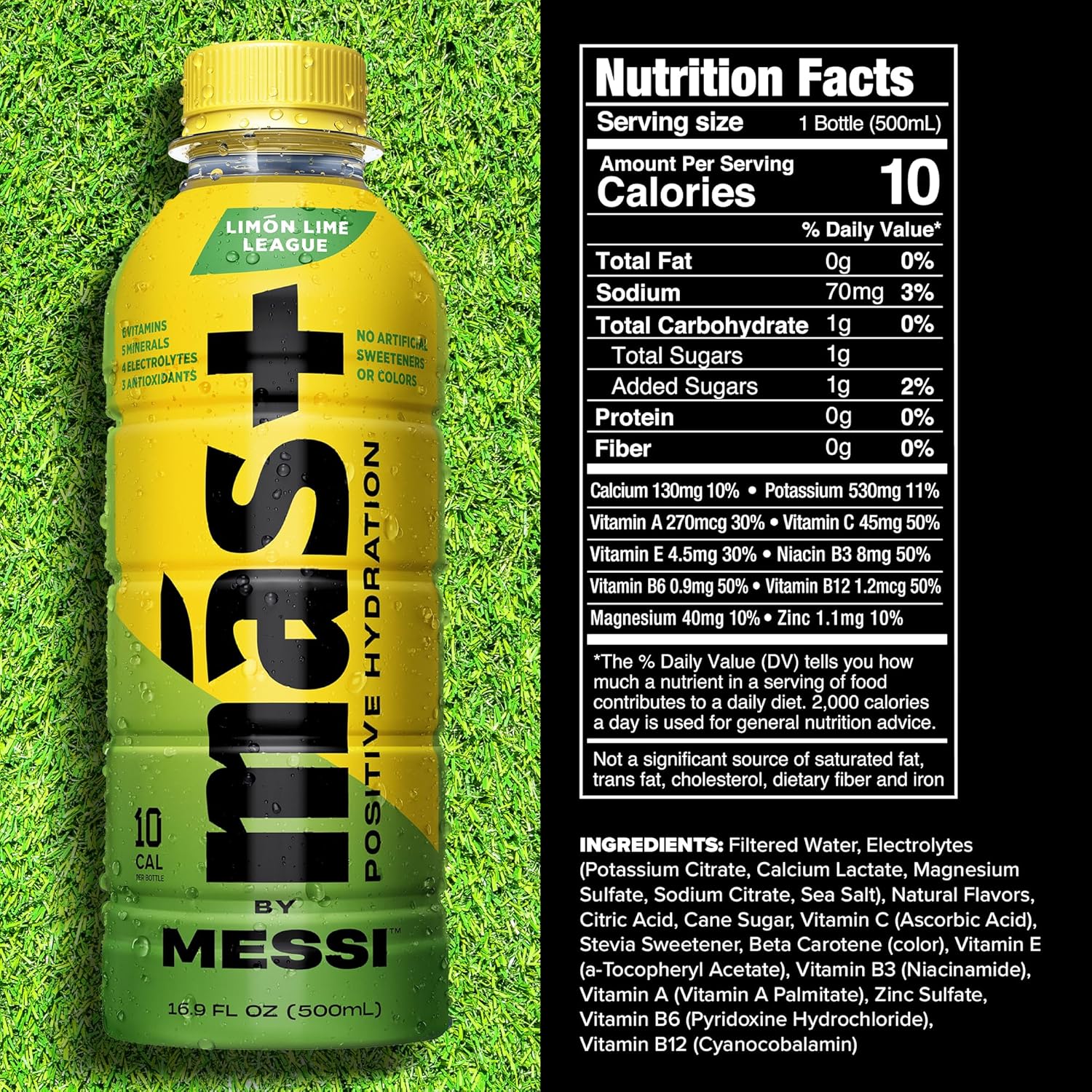 Más+ by Messi 16.9oz Limón Lime League Sports Drink & Hydration Beverage, 12-pack