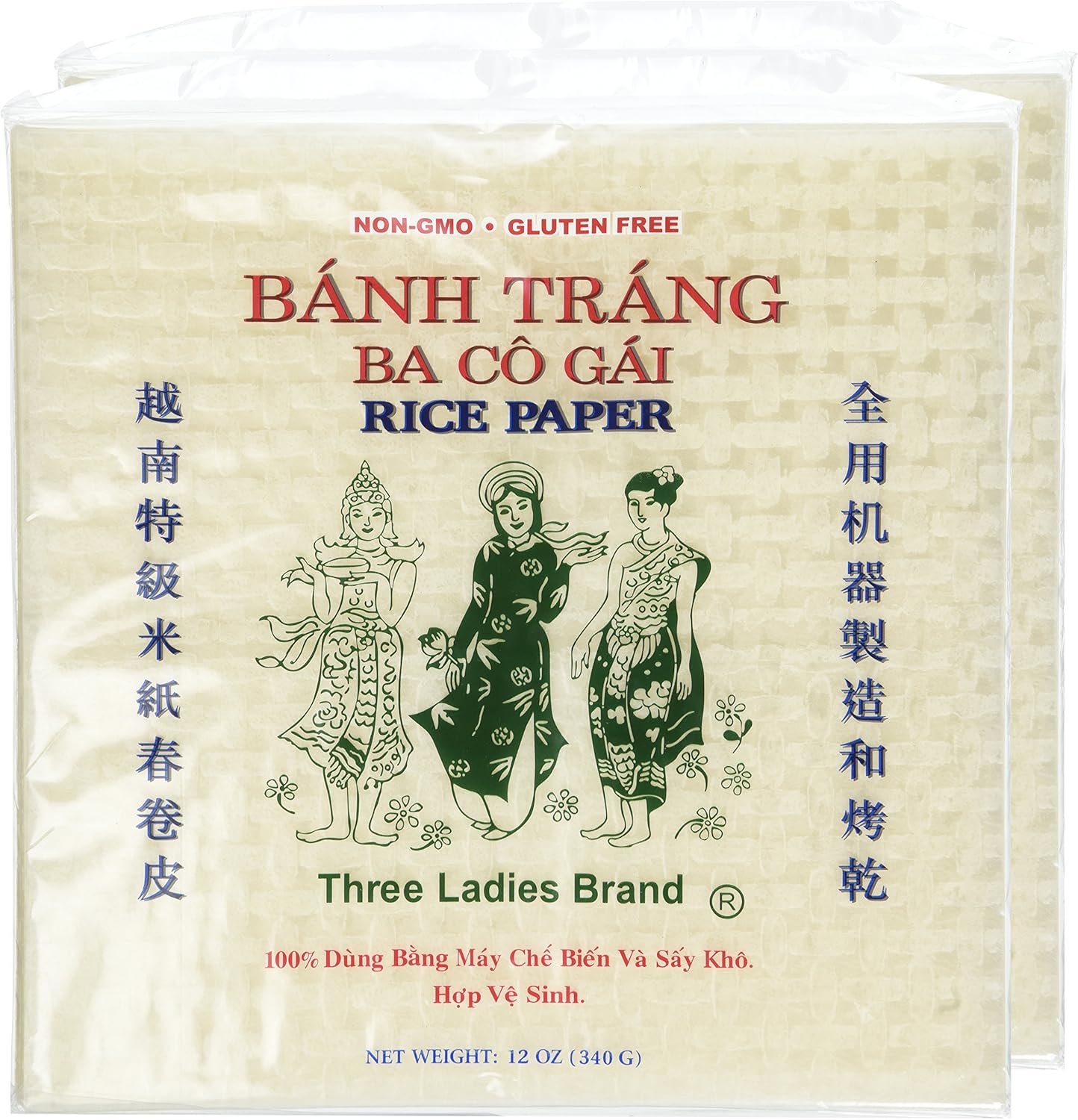 2 Packs Square Three Ladies Rice Paper Wrappers (22cm)