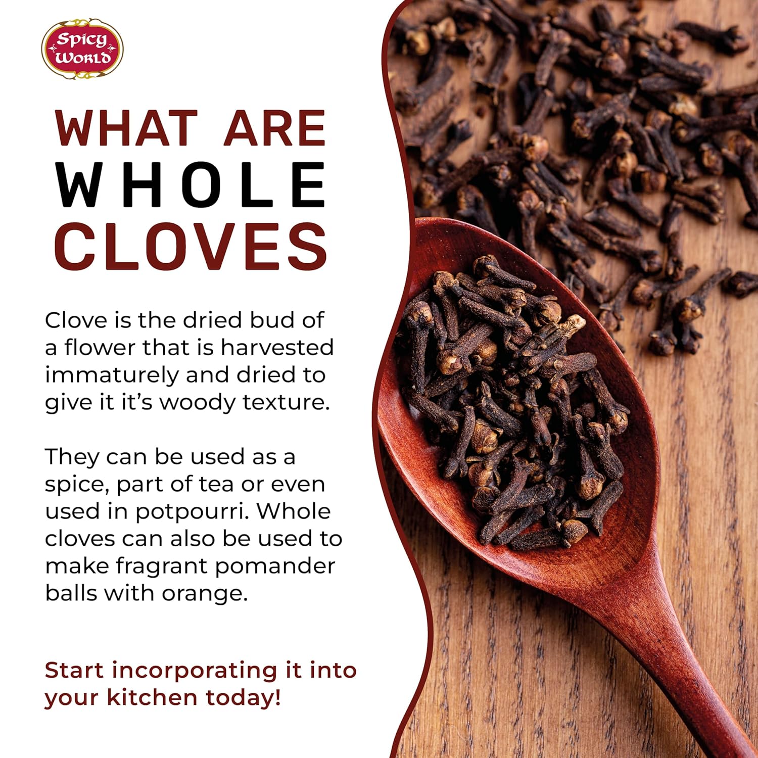 Spicy World Whole Cloves Bulk 14 Oz Bag - Premium Quality - Great for Foods, Clove Tea, Clove Pomander Balls & Potpourri - Aromatic & Richly Flavored Cloves Whole