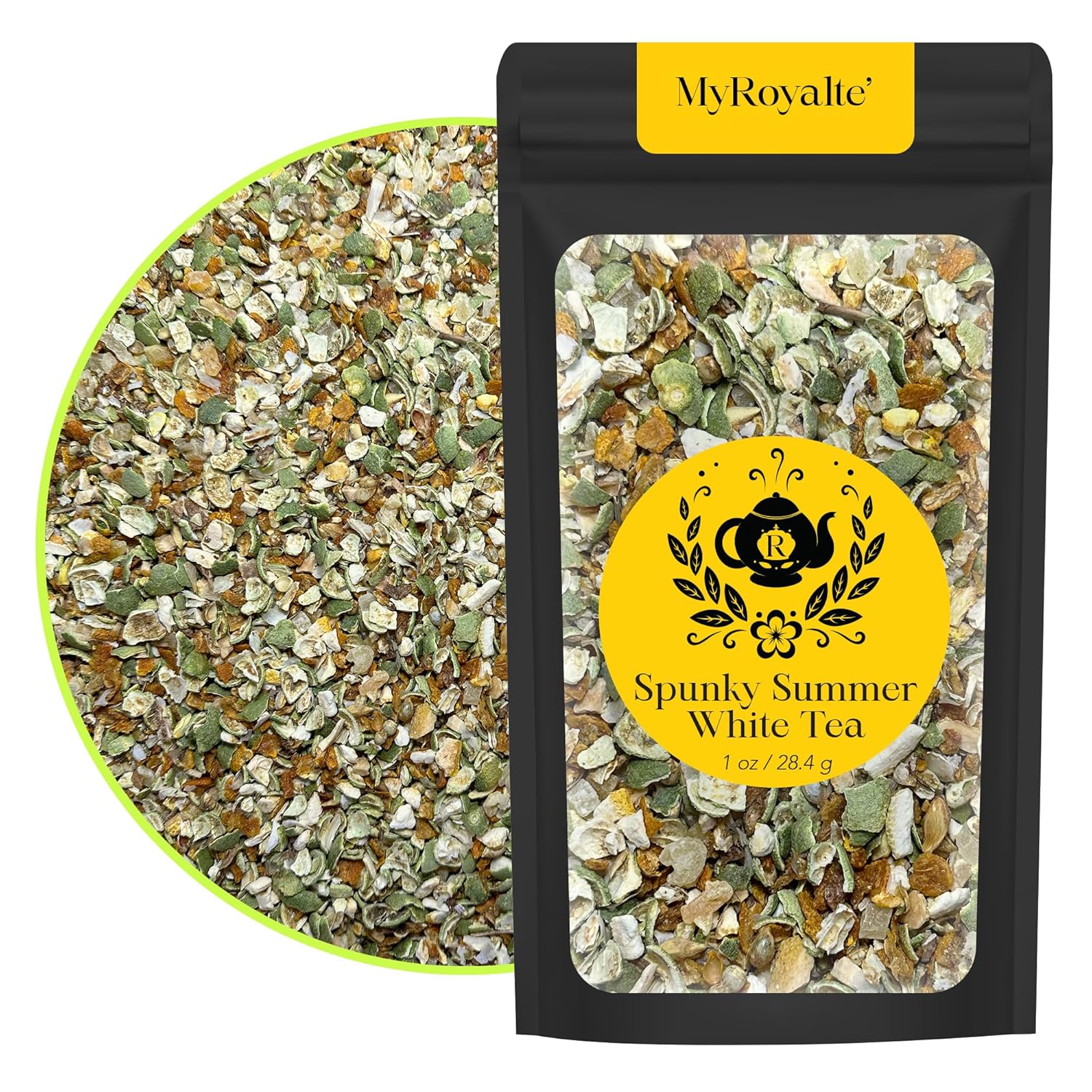 MyRoyalte White Tea 5 Oz - 45 Cups Organic Loose Leaf Tea with Dried Fruits Lime Pulp Orange Peels Green Kumquat and Mint Tea - Organic Tea Leaves Loose Leaf Assorted Tea Gift for Tea Lovers