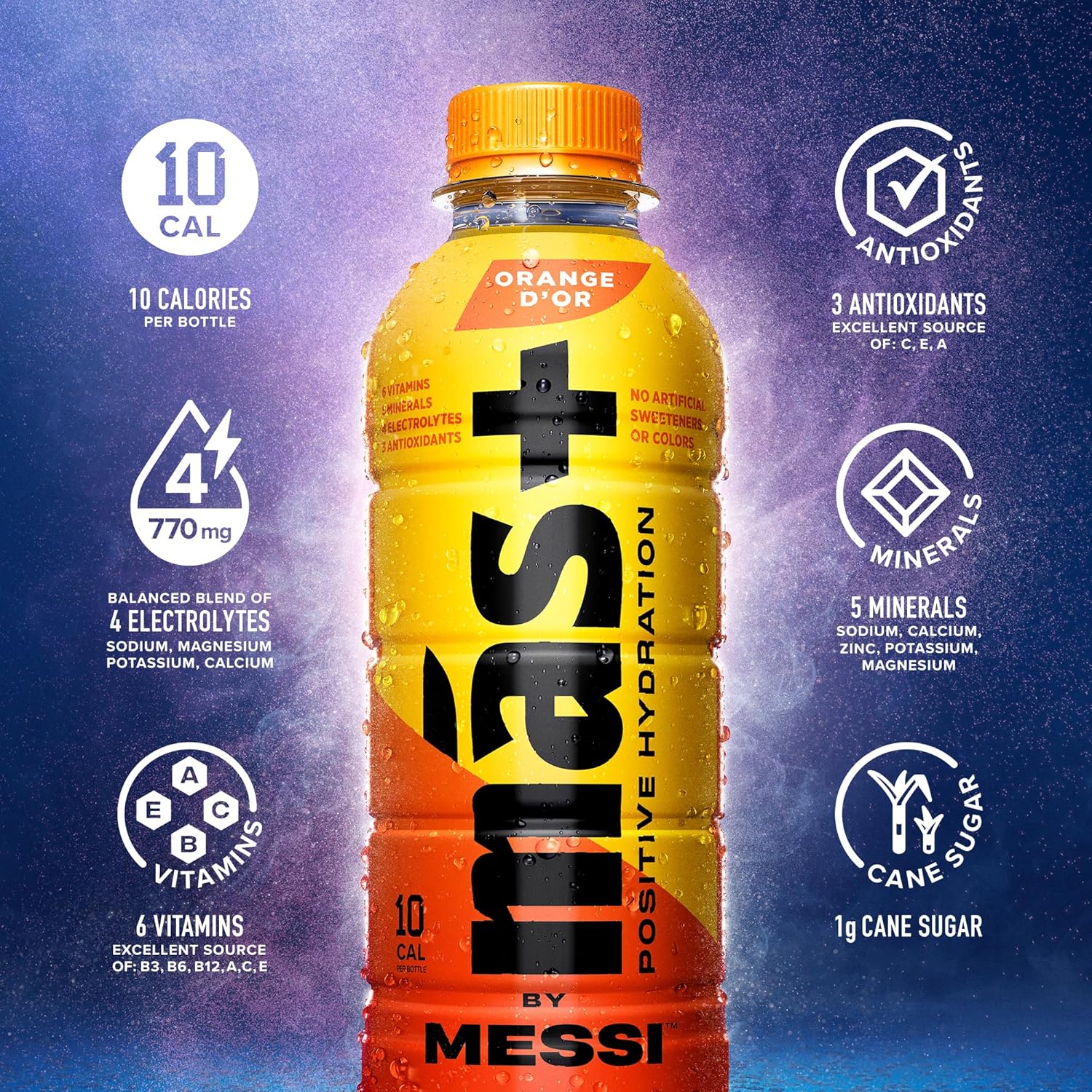 Más+ by Messi 16.9oz Orange d'Or Sports Drink & Hydration Beverage, 12-pack