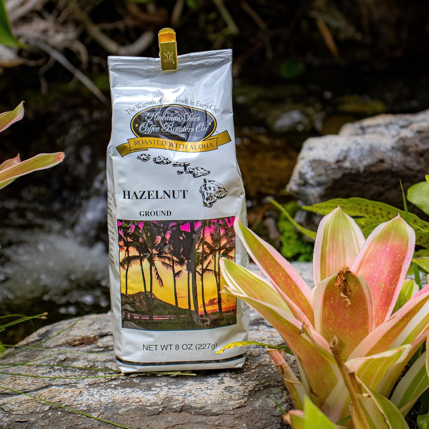 Hawaiian Isles Coffee Hazelnut Flavored, Light Roast Ground Coffee, Roasted with Aloha - 8 Ounce Bag