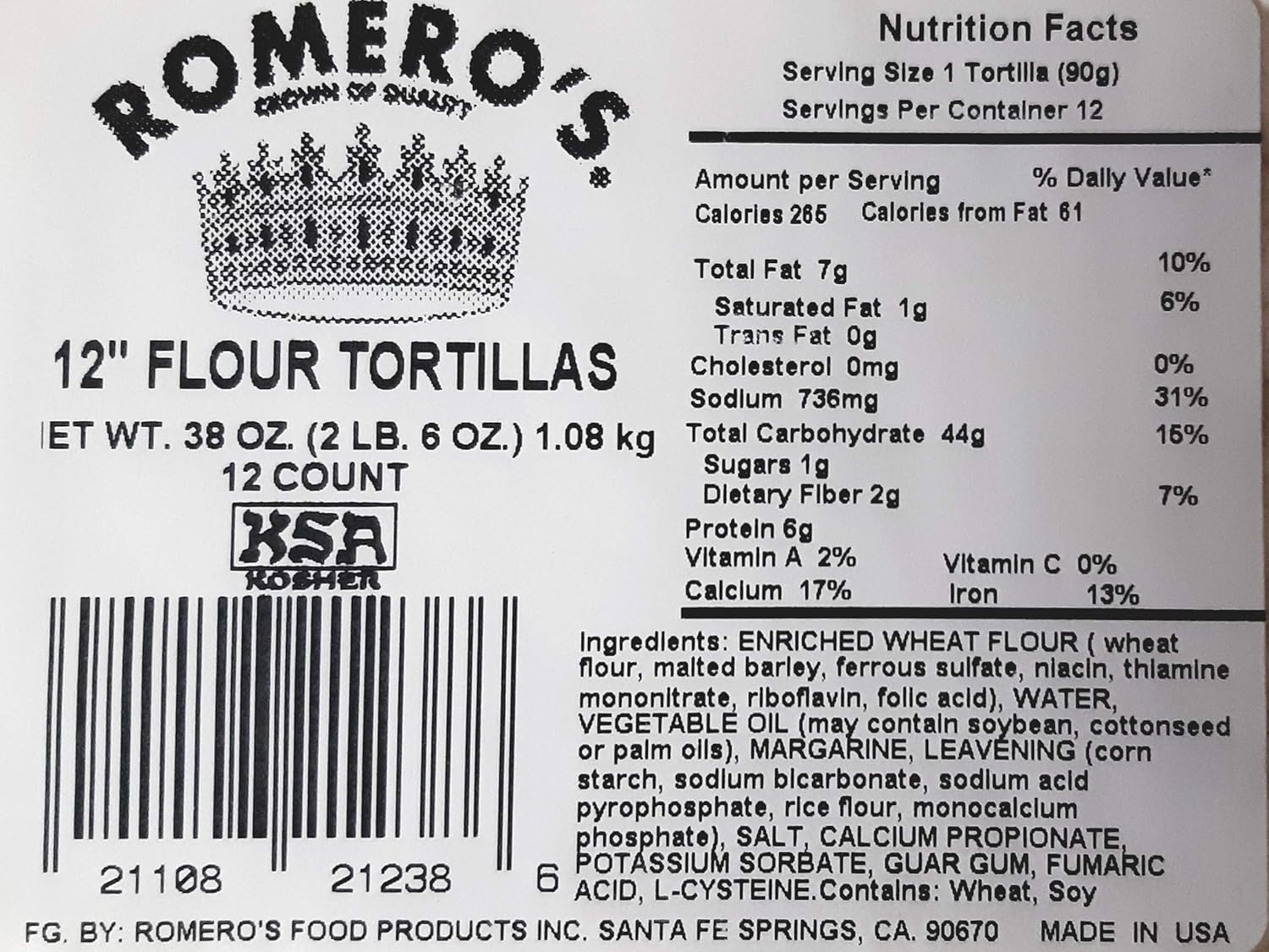 Romero's 12" Flour Tortillas for Burritos 48 ct