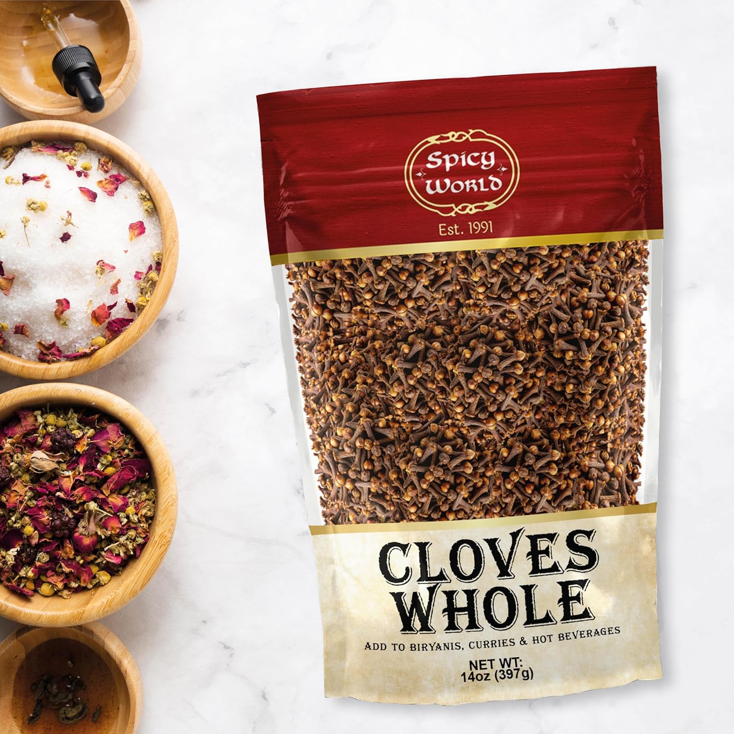 Spicy World Whole Cloves Bulk 14 Oz Bag - Premium Quality - Great for Foods, Clove Tea, Clove Pomander Balls & Potpourri - Aromatic & Richly Flavored Cloves Whole