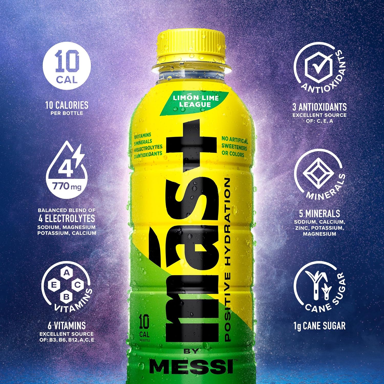 Más+ by Messi 16.9oz Limón Lime League Sports Drink & Hydration Beverage, 12-pack