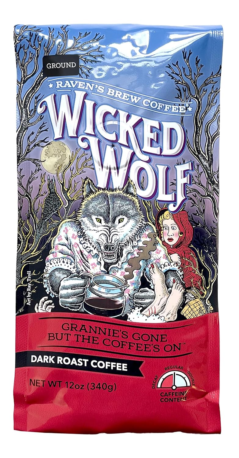 Raven's Brew Coffee - Wicked Wolf - Dark Roast - 12 oz Ground - Full Body of Currant and Spice