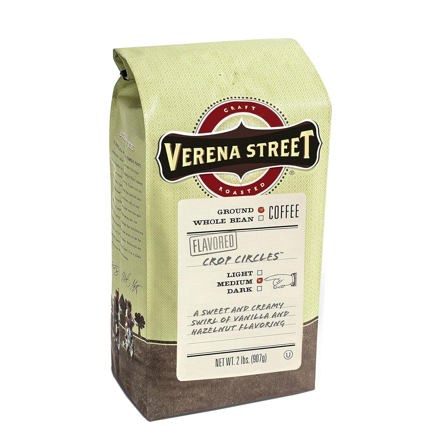 Verena Street 2 Pound Flavored Ground Coffee, Crop Circles Vanilla Hazelnut, Medium Roast, Rainforest Alliance Certified Arabica Coffee