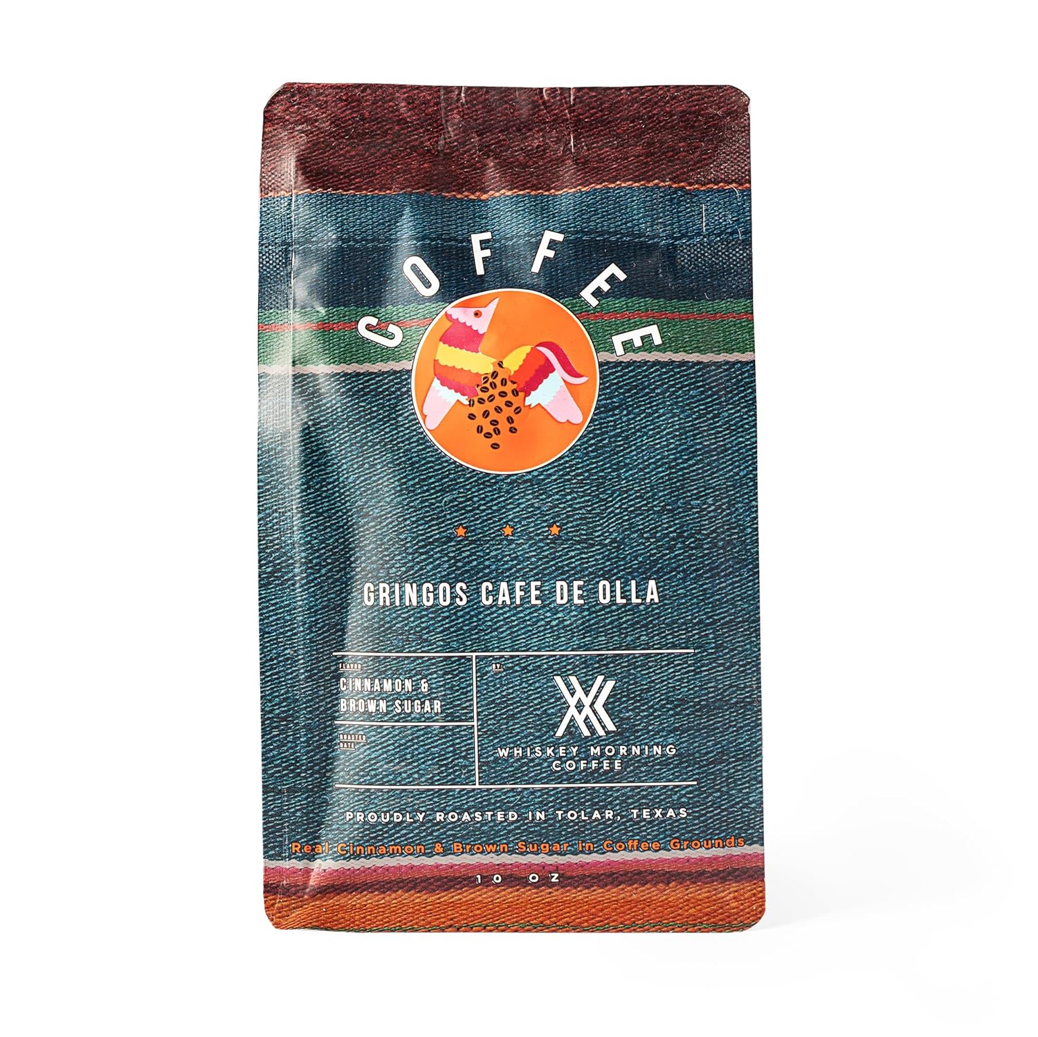 Gringos Cafe De Olla: Ground Coffee with Actual Cinnamon Stick and Piloncillo, 10 oz bag, Medium Roast