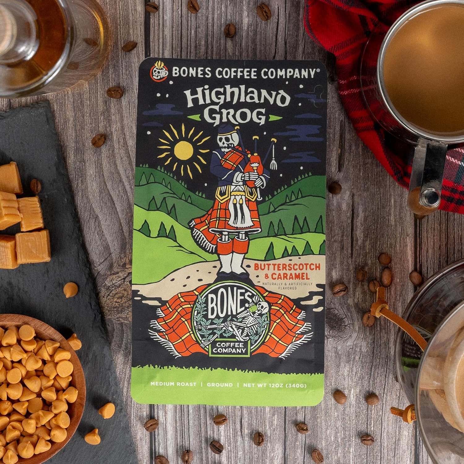 Bones Coffee Company Salty Siren With Highland Grog Ground Coffee, 12 oz Bundle