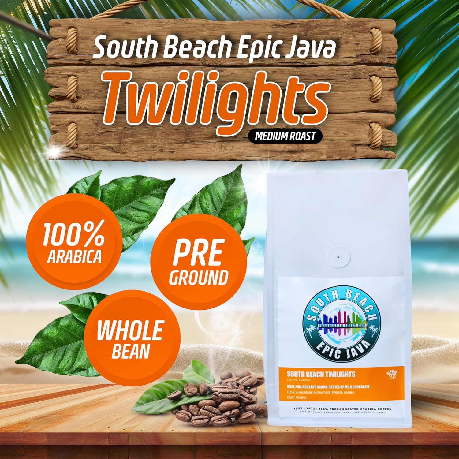South Beach Epic Java Twilights Premium Gourmet Medium Roast | Pre-Ground Coffee 100% Arabica | Ethically Sourced Central American Single-Origin | 12 oz - Smooth Taste Ready to Brew