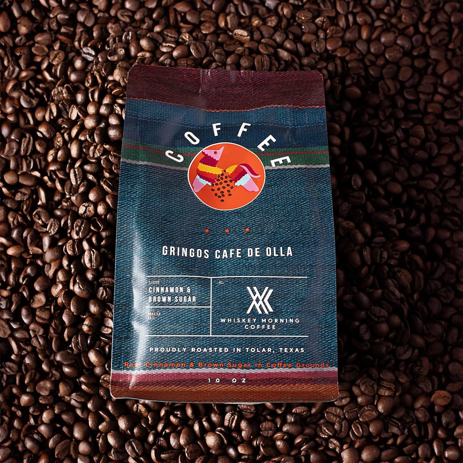 Gringos Cafe De Olla: Ground Coffee with Actual Cinnamon Stick and Piloncillo, 10 oz bag, Medium Roast