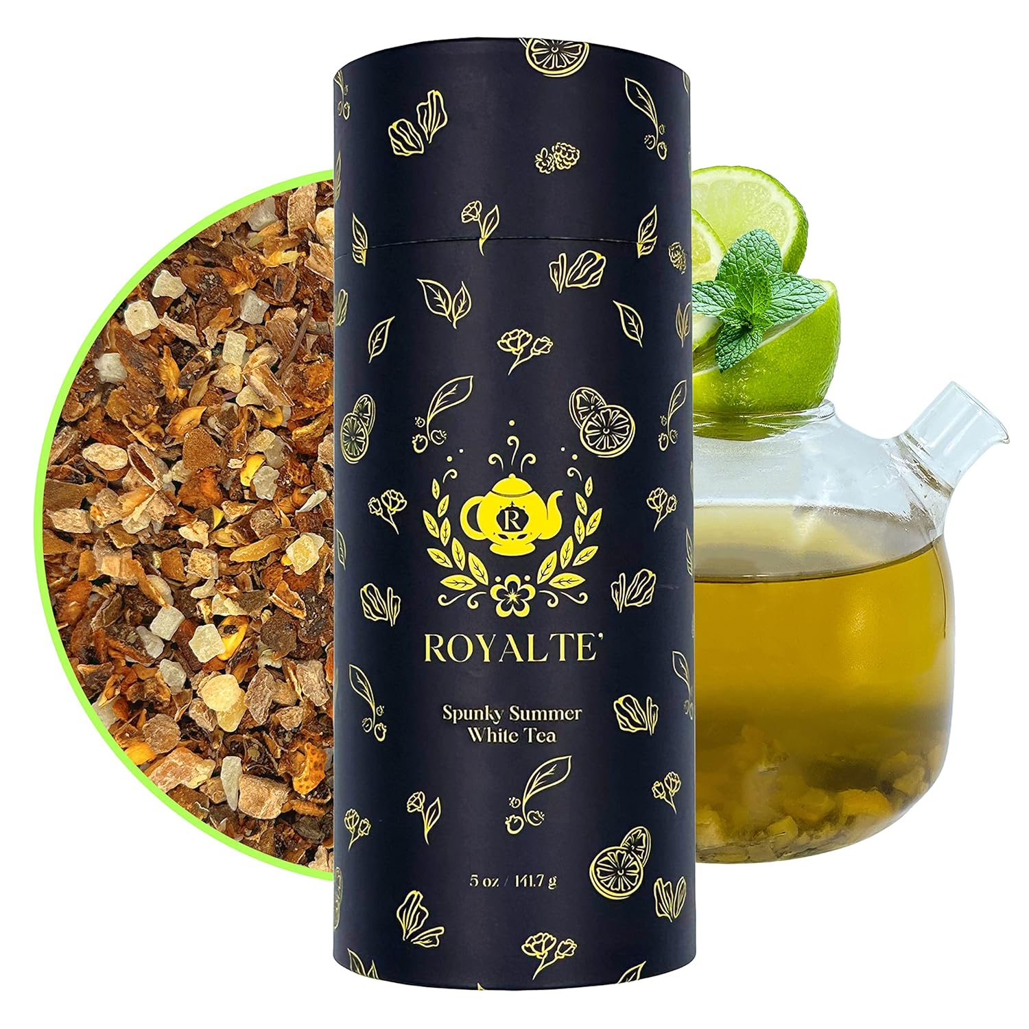 MyRoyalte White Tea 5 Oz - 45 Cups Organic Loose Leaf Tea with Dried Fruits Lime Pulp Orange Peels Green Kumquat and Mint Tea - Organic Tea Leaves Loose Leaf Assorted Tea Gift for Tea Lovers