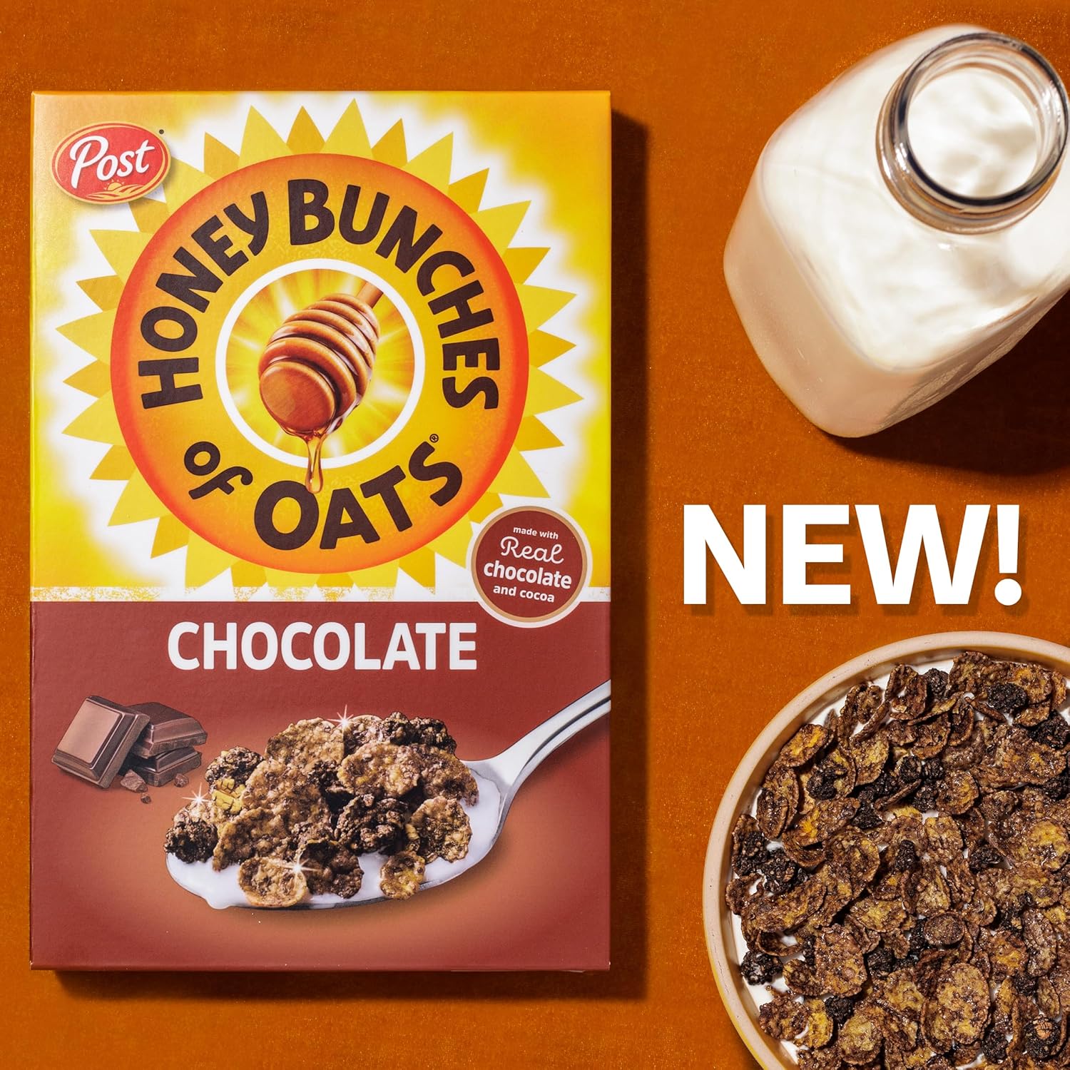 Post Honey Bunches of Oats Chocolate, Made with Whole Grain Cereal, Breakfast Cereal, 12oz Box