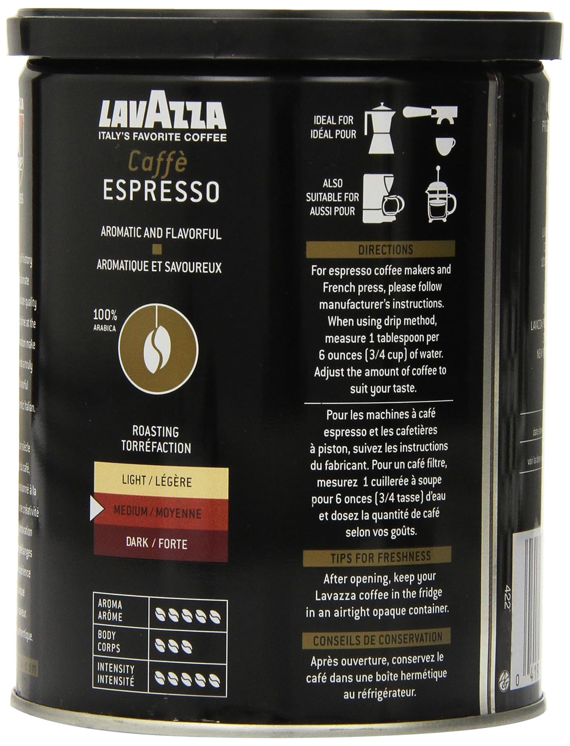 Lavazza Caffe Espresso Ground Coffee, 8-Ounce Cans (Pack of 3)