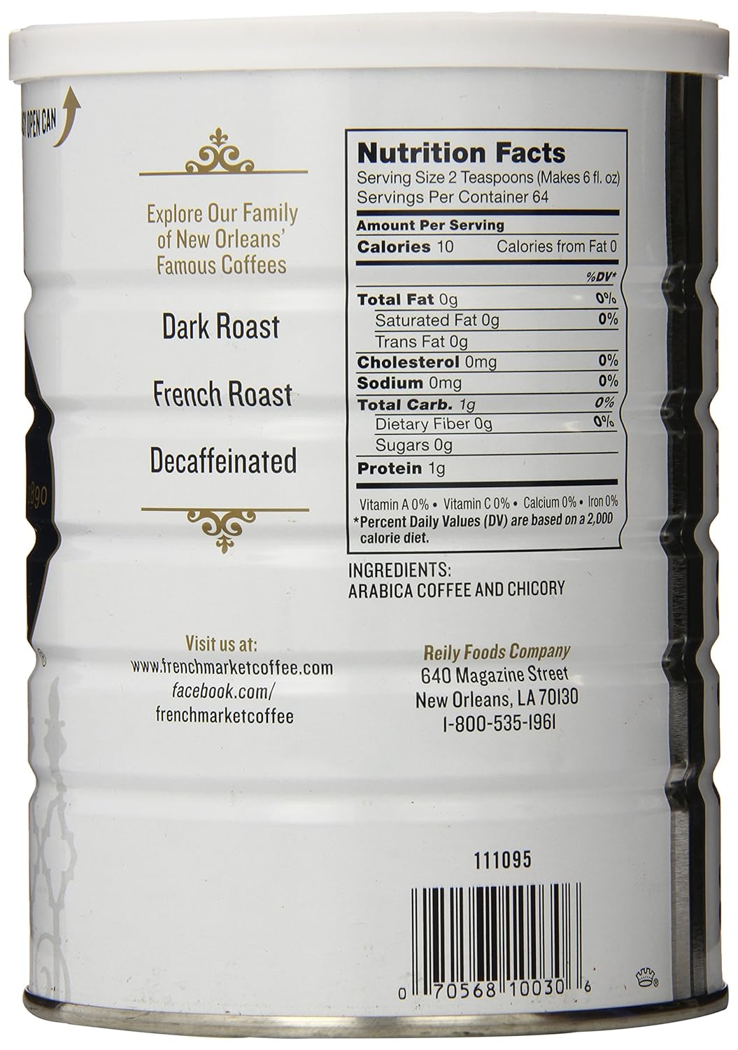 French Market Coffee, Coffee & Chicory Restaurant Blend, Medium-Dark Roast Ground Coffee, 12-Ounce Metal Can (Pack of 4)