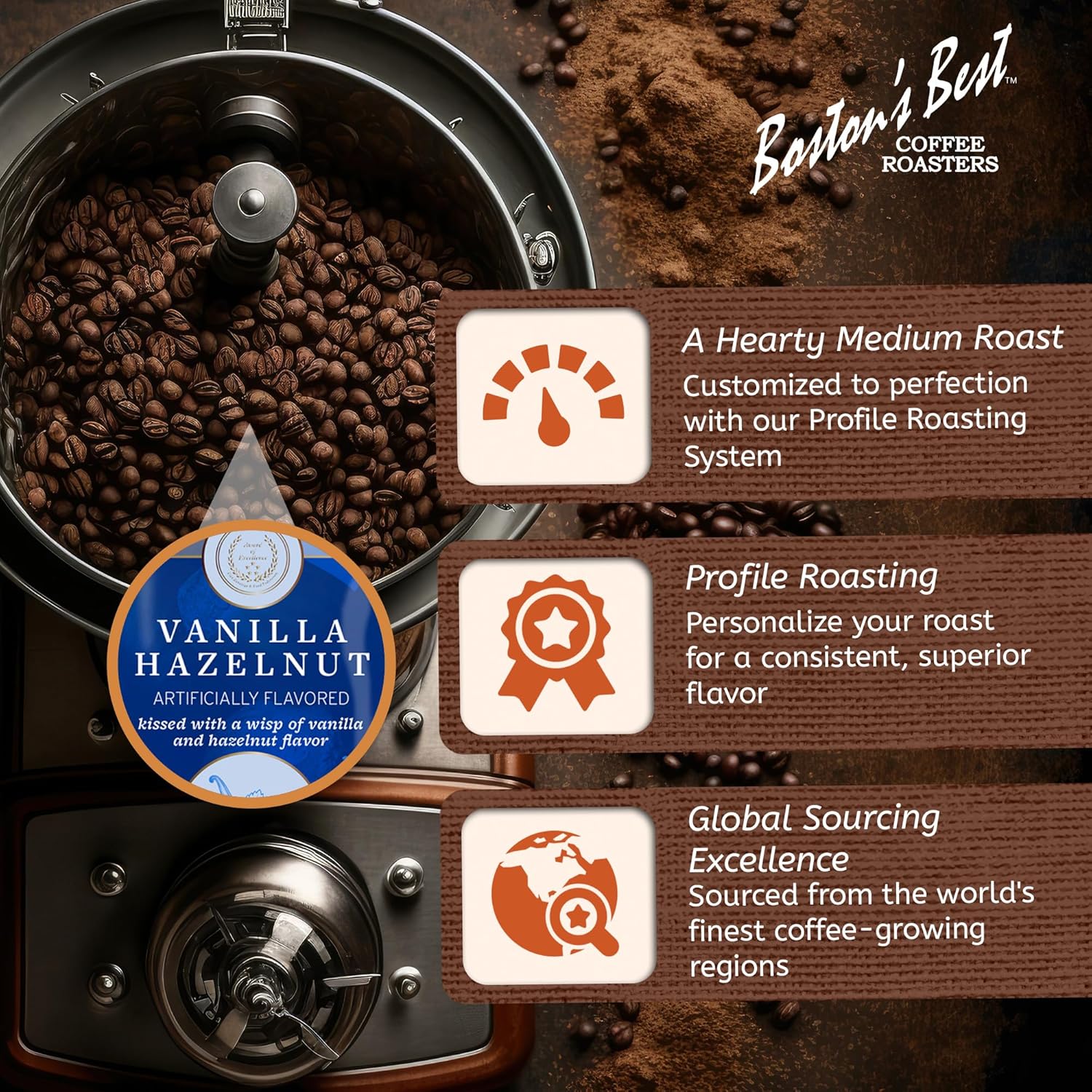 Boston’s Best Coffee - Vanilla Hazelnut Coffee, Delicious Medium Roast Premium Gourmet Coffee, 11 oz. / 311 g Bag