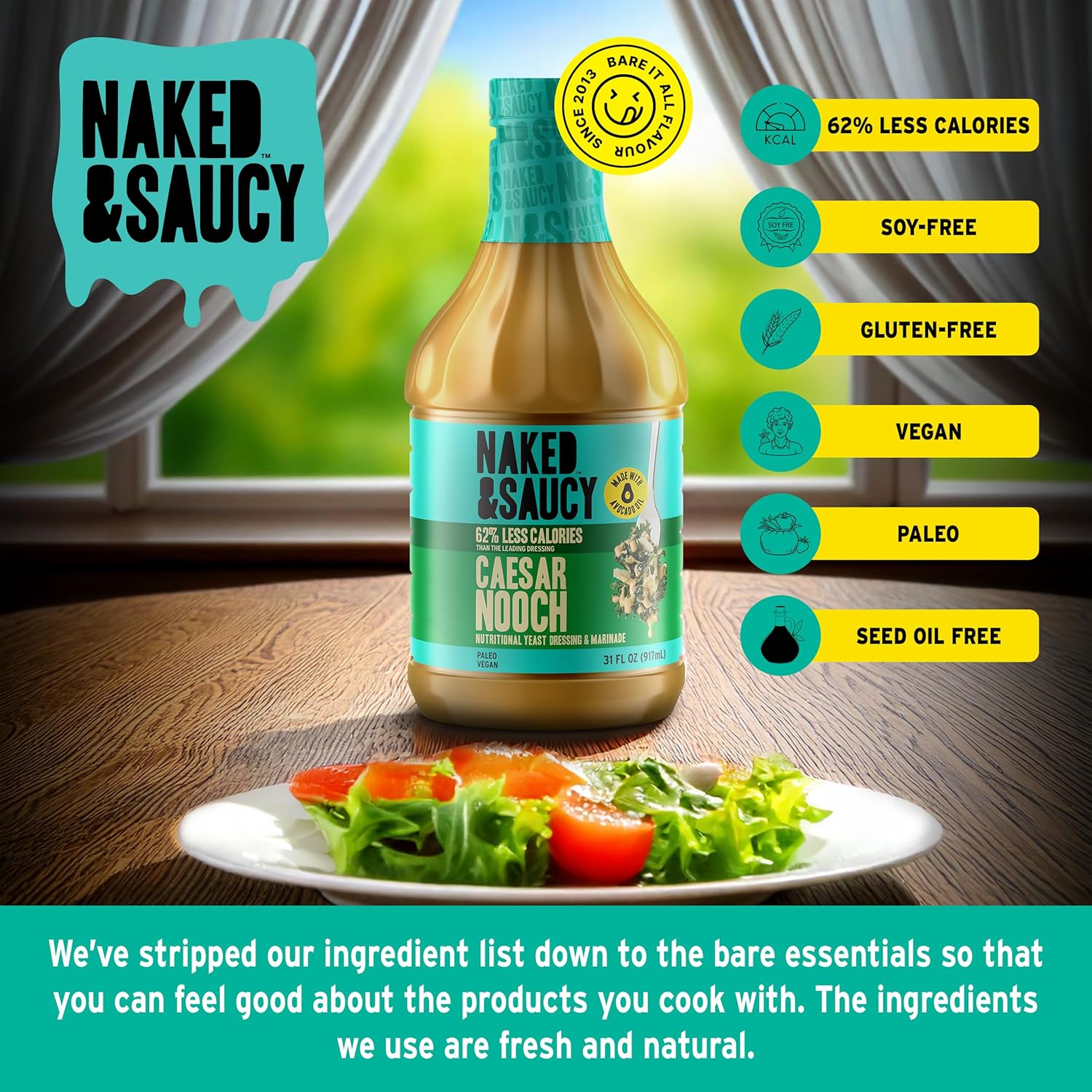 Naked & Saucy Nooch Low Calorie Caesar Dressing, Gluten-Free, Soy-Free, Vegan, Paleo, 31 fl oz
